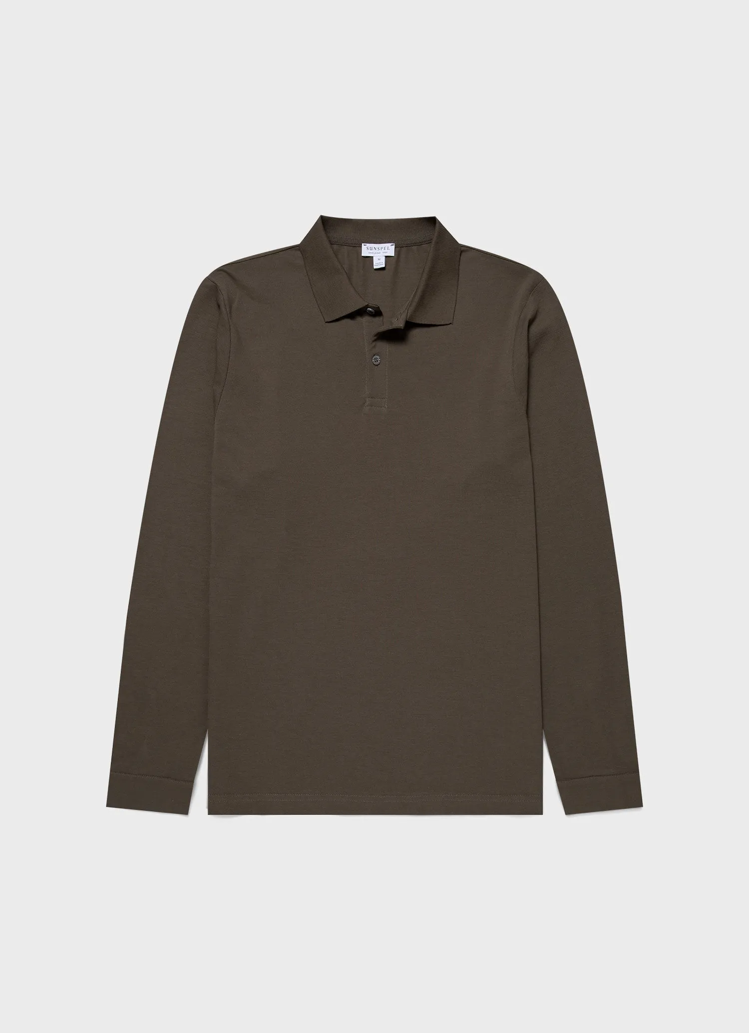 Men's Long Sleeve Piqué Polo Shirt in Khaki sold by Sunspel
