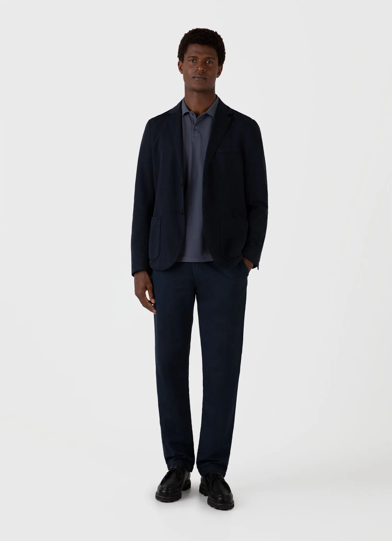 Men's Long Sleeve Piqué Polo Shirt in Slate Blue sold by Sunspel product image thumbnail 3