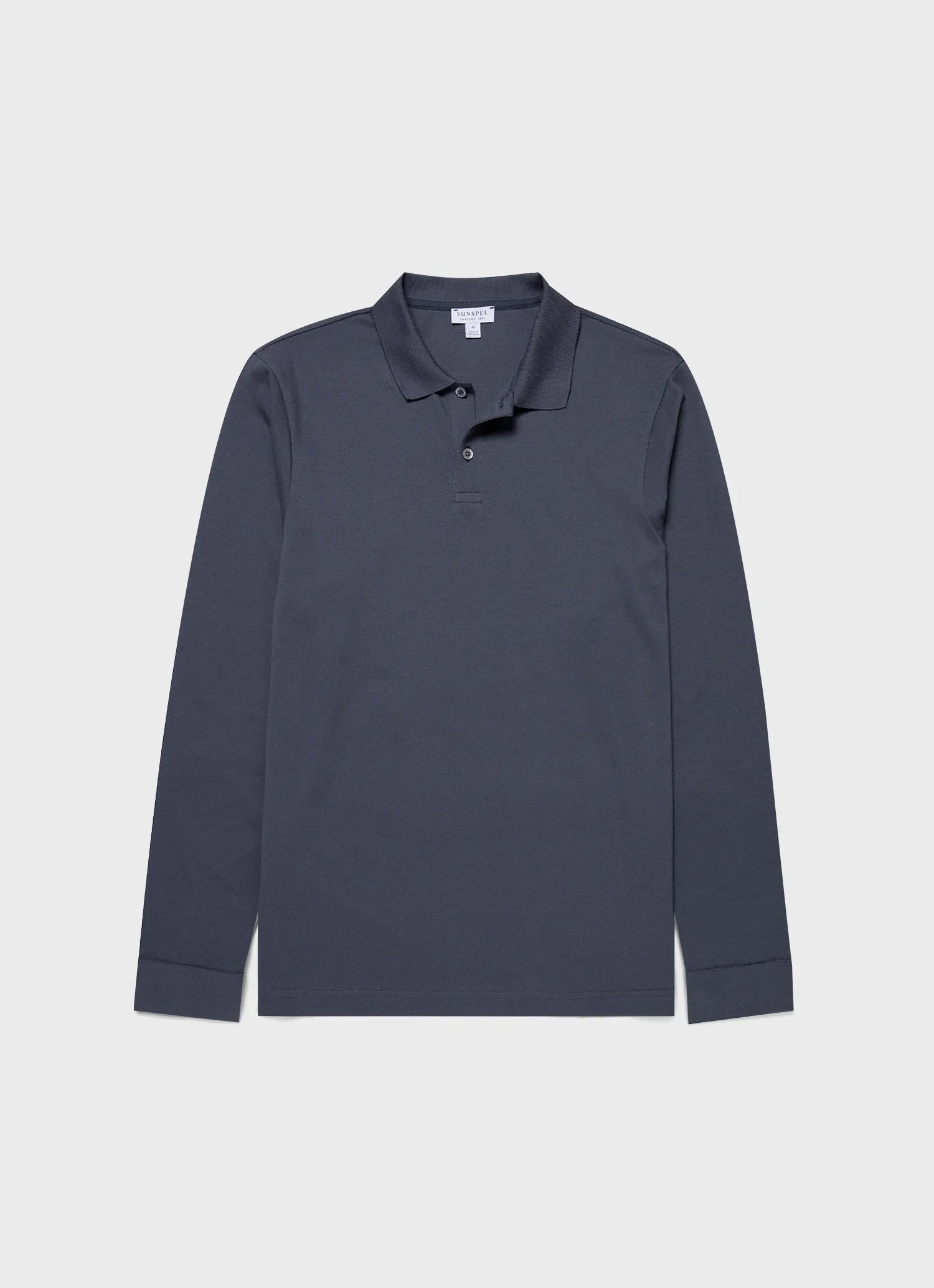 Men's Long Sleeve Piqué Polo Shirt in Slate Blue sold by Sunspel