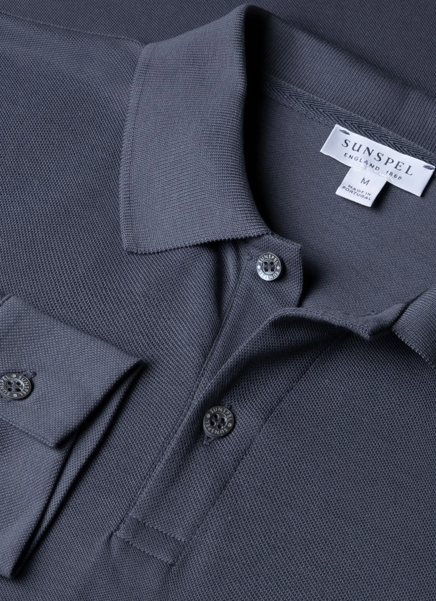Men's Long Sleeve Piqué Polo Shirt in Slate Blue sold by Sunspel product image thumbnail 4
