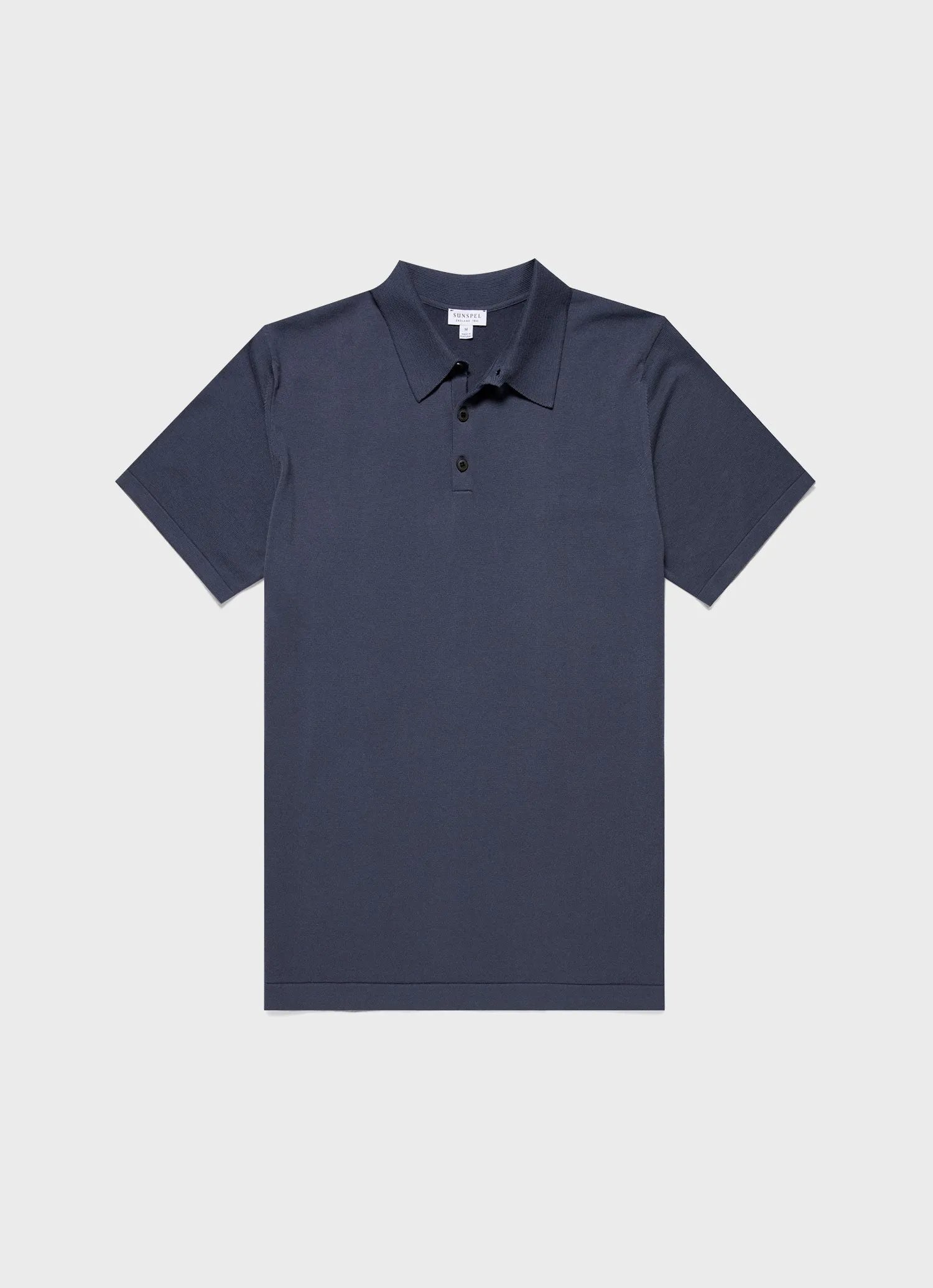 Men's Sea Island Cotton Knit Polo Shirt in Slate Blue sold by Sunspel