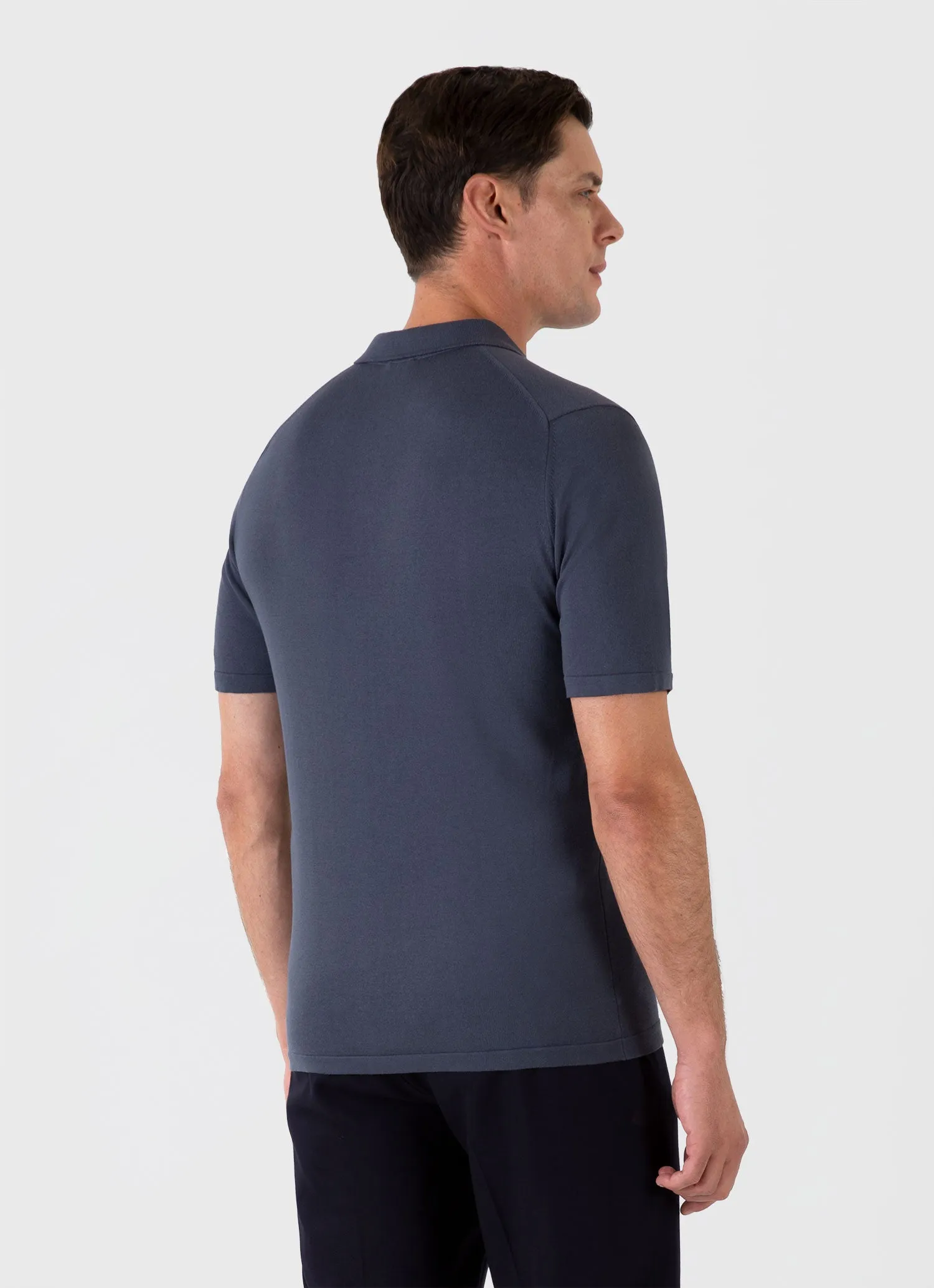Men's Sea Island Cotton Knit Polo Shirt in Slate Blue sold by Sunspel product image thumbnail 5
