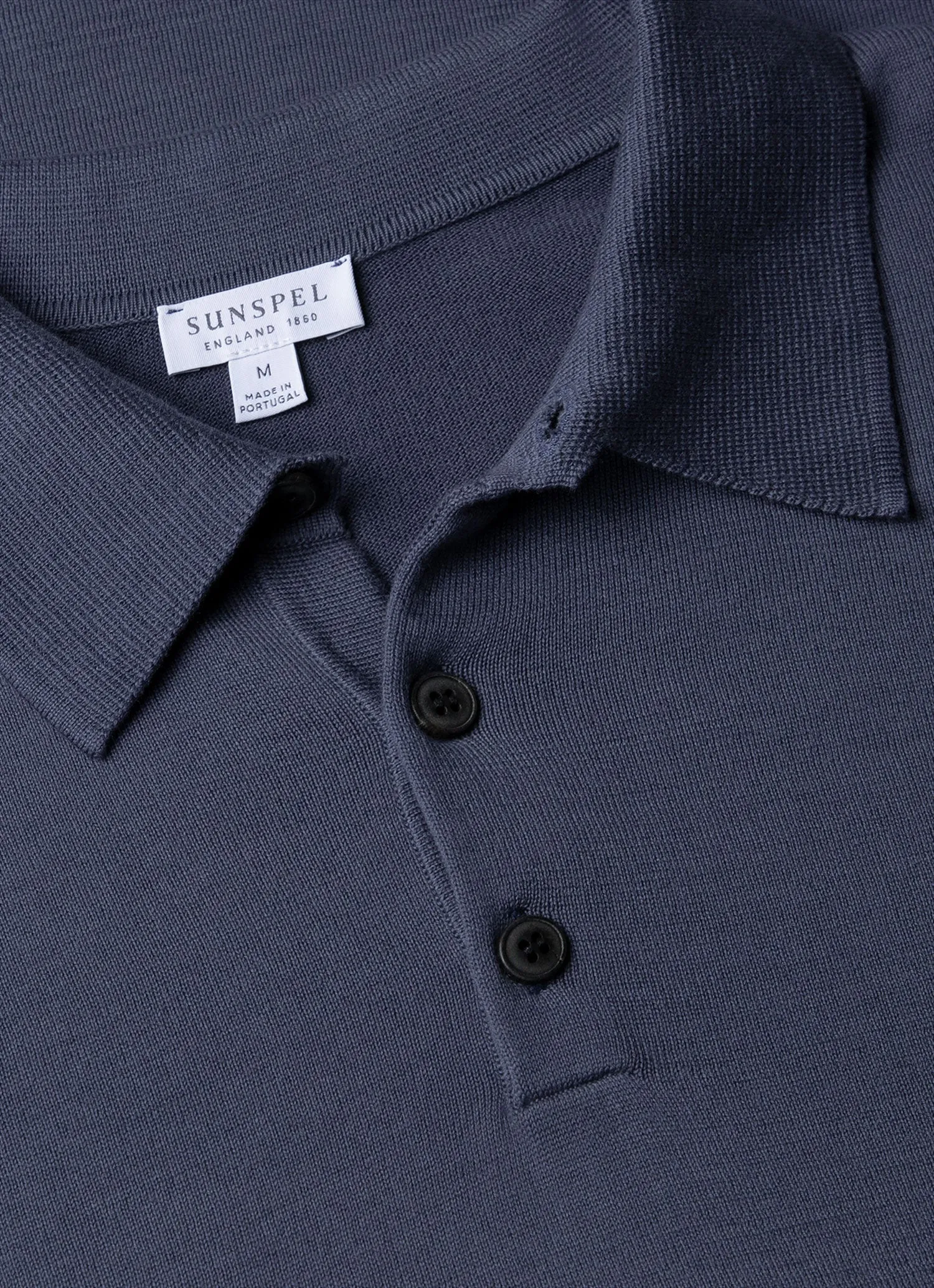 Men's Sea Island Cotton Knit Polo Shirt in Slate Blue sold by Sunspel product image thumbnail 4