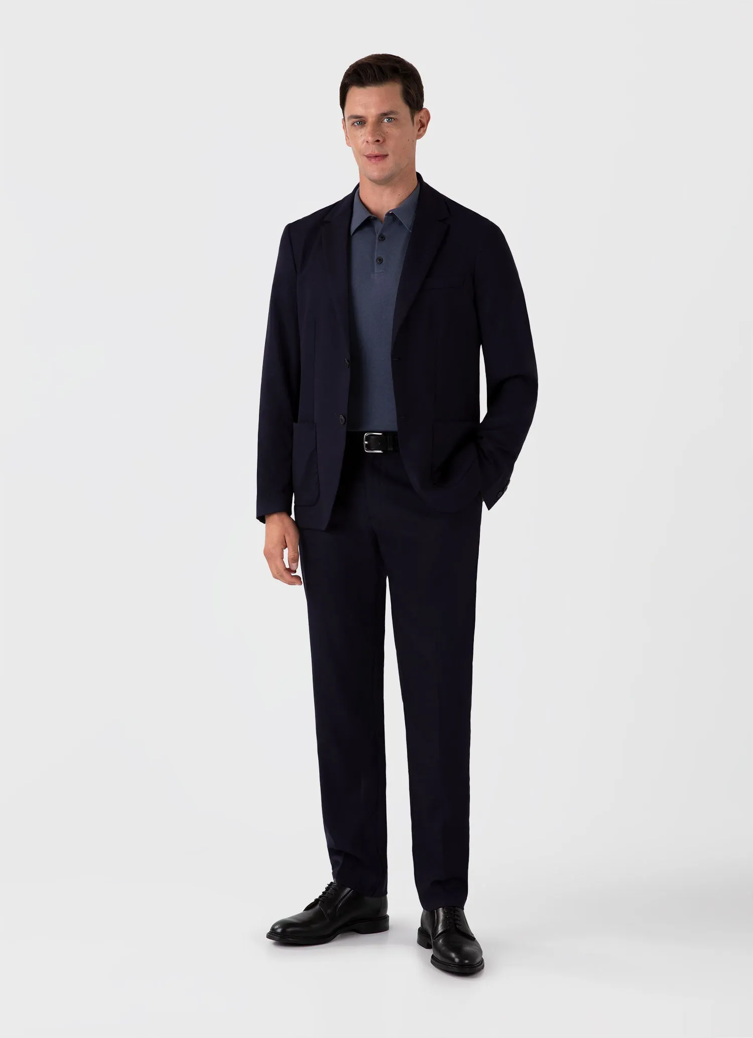 Men's Sea Island Cotton Knit Polo Shirt in Slate Blue sold by Sunspel product image thumbnail 3