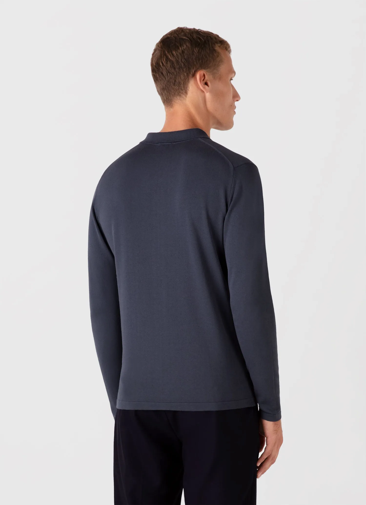 Men's Long Sleeve Sea Island Cotton Knit Polo Shirt in Slate Blue sold by Sunspel product image thumbnail 5