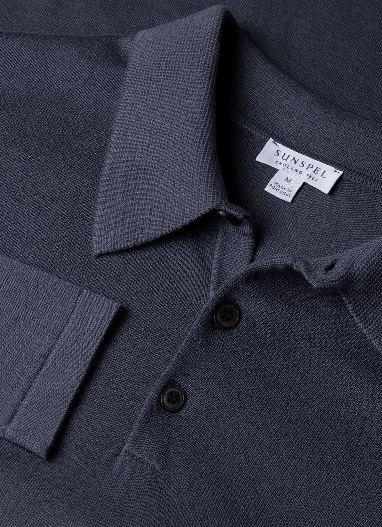 Men's Long Sleeve Sea Island Cotton Knit Polo Shirt in Slate Blue sold by Sunspel product image thumbnail 4