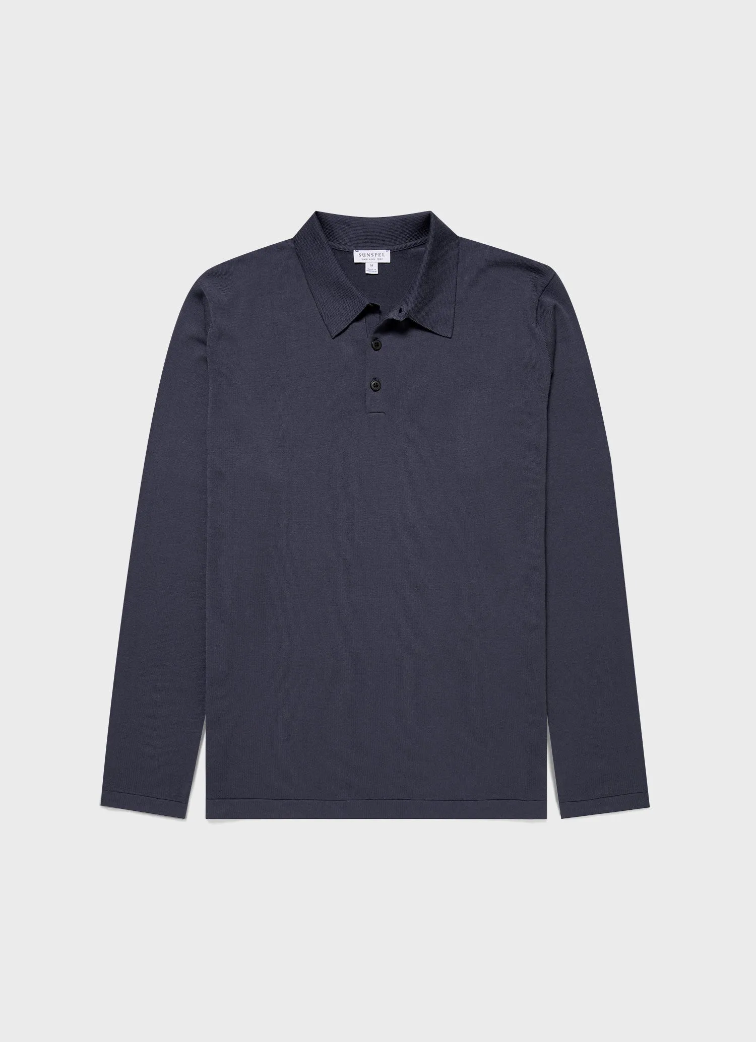 Men's Long Sleeve Sea Island Cotton Knit Polo Shirt in Slate Blue sold by Sunspel
