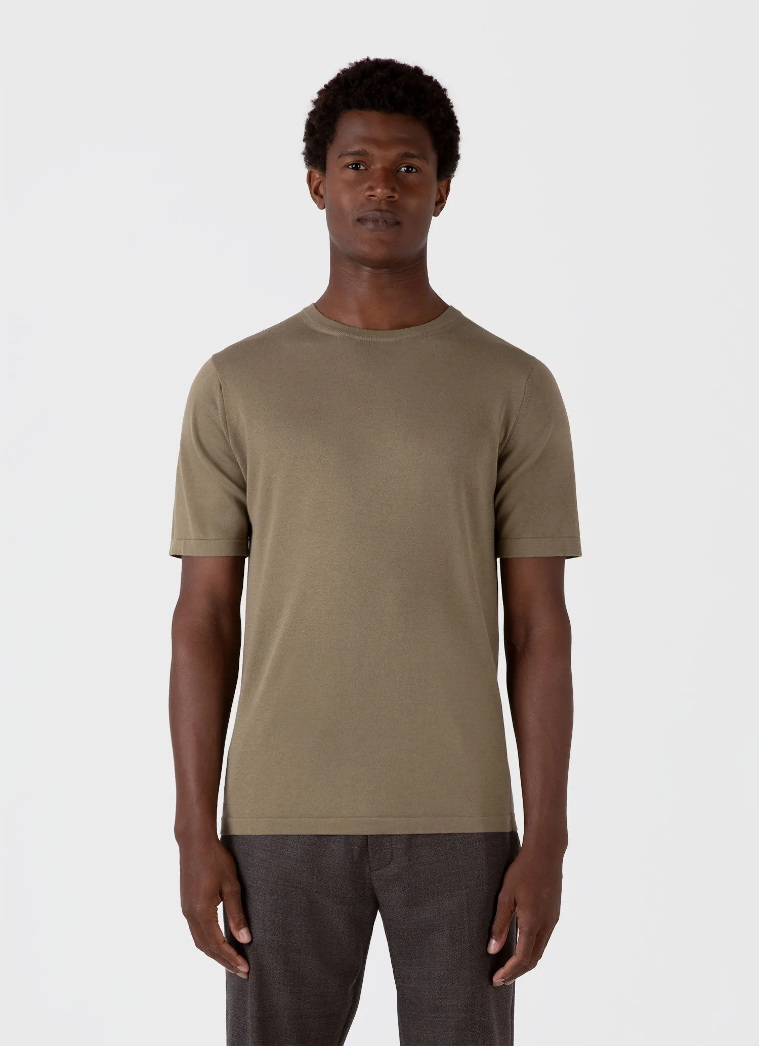 Men's Sea Island Cotton Knit T-shirt in Dark Stone sold by Sunspel product image thumbnail 2