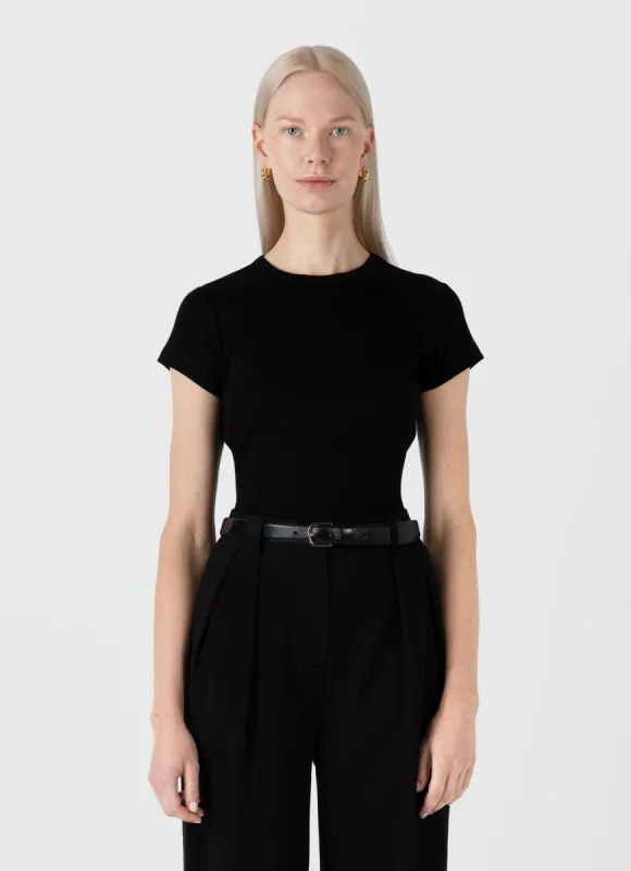 Women's Ribbed T-shirt in Black sold by Sunspel