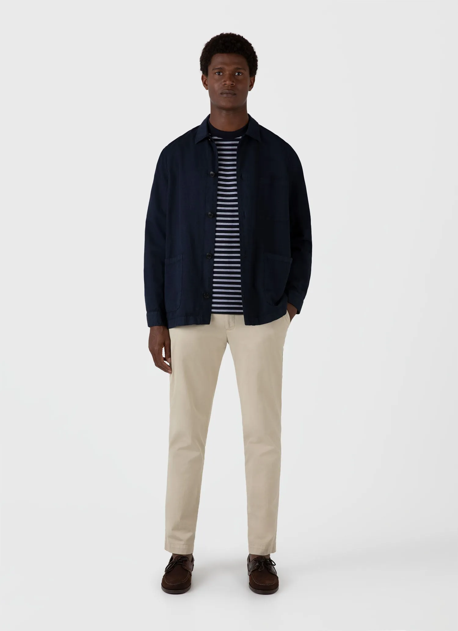 Men's Relaxed Fit Heavyweight T-shirt in Navy/White sold by Sunspel product image thumbnail 3