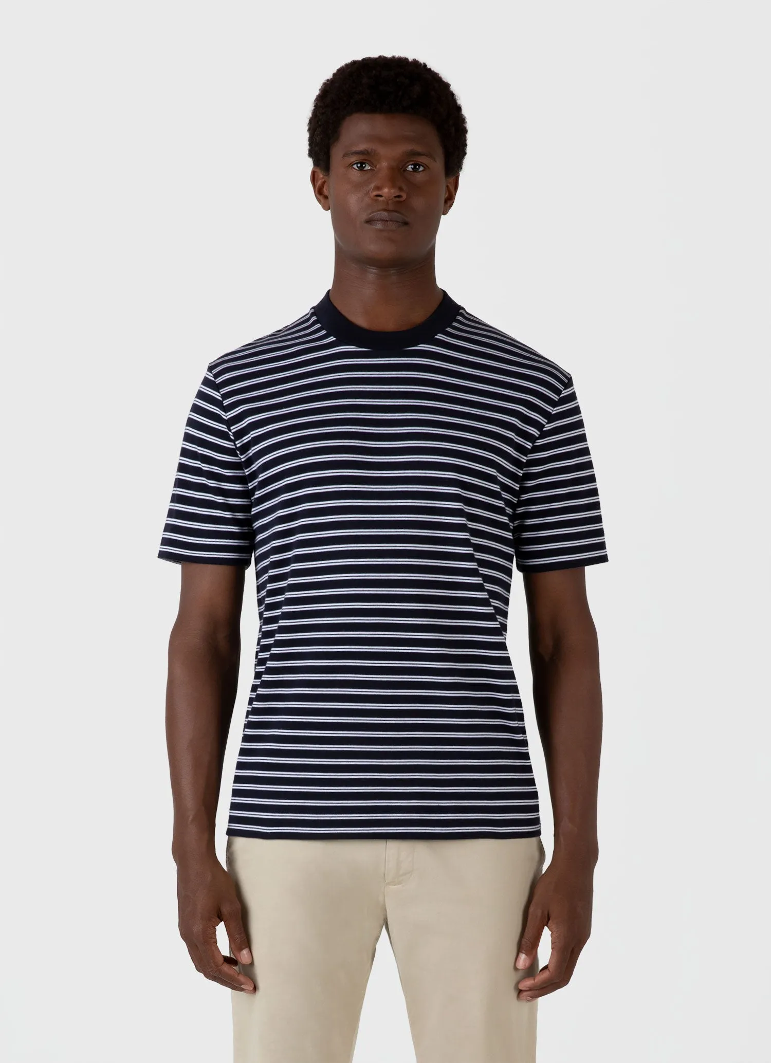 Men's Relaxed Fit Heavyweight T-shirt in Navy/White sold by Sunspel product image thumbnail 2