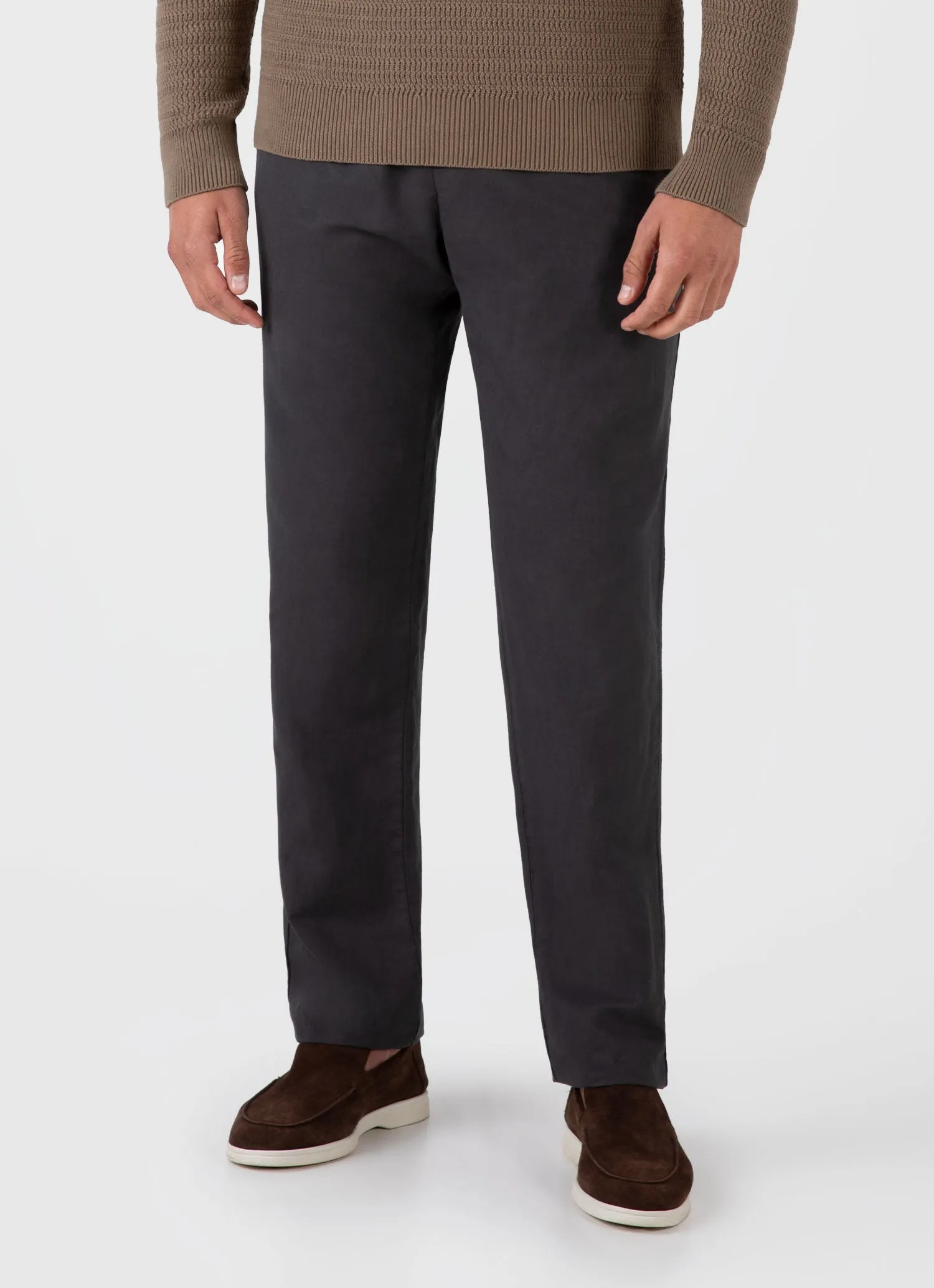 Men's Cotton Linen Drawstring Trouser in Charcoal sold by Sunspel product image thumbnail 3