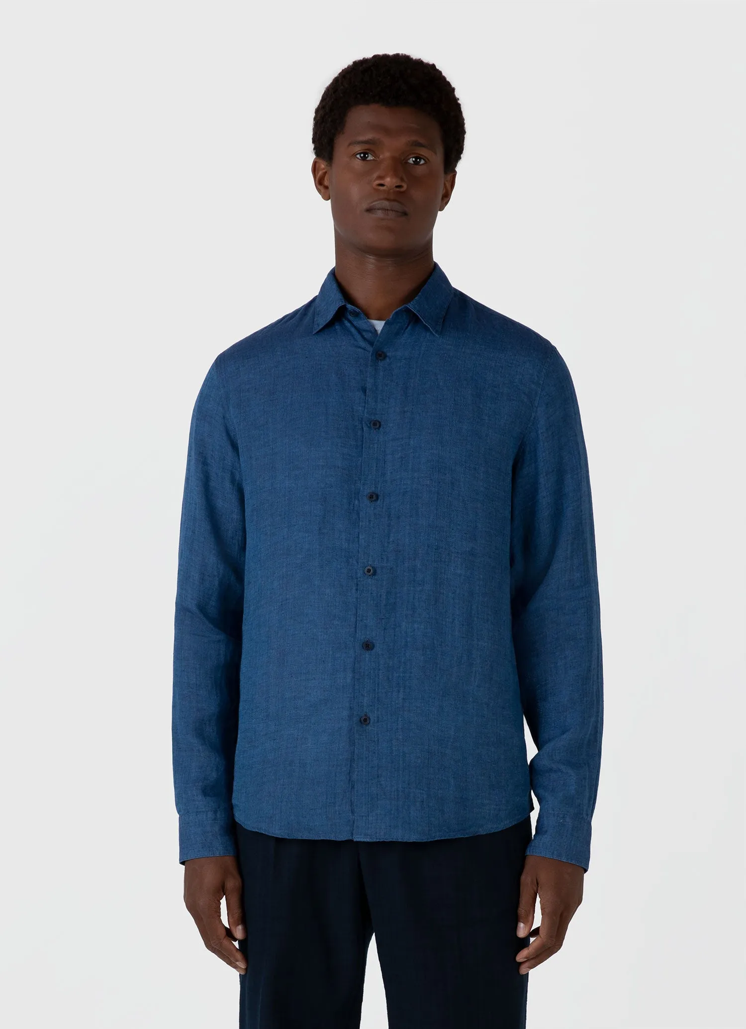 Men's Linen Shirt in Ink Blue sold by Sunspel product image thumbnail 2