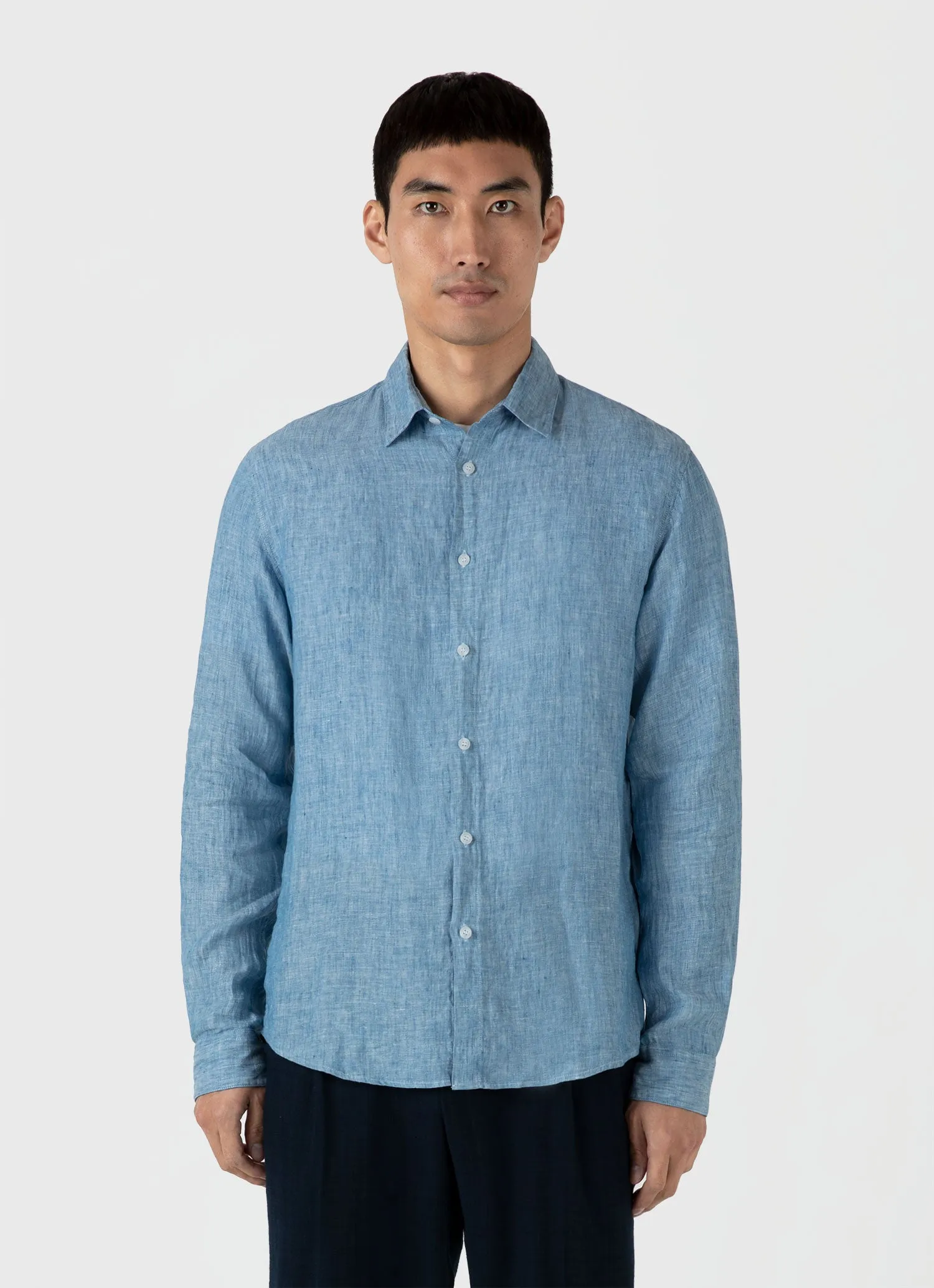 Men's Linen Shirt in Como Blue sold by Sunspel product image thumbnail 2