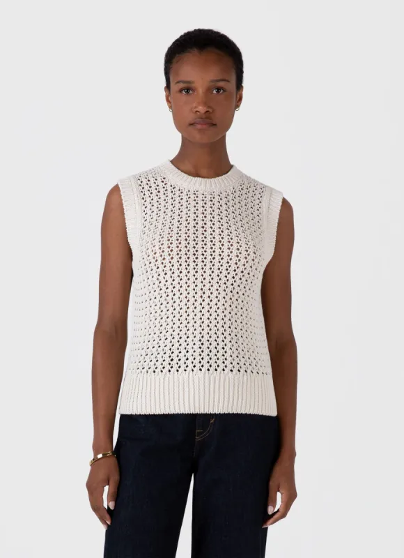 Women's Chunky Cotton Stitch Vest in Ecru sold by Sunspel