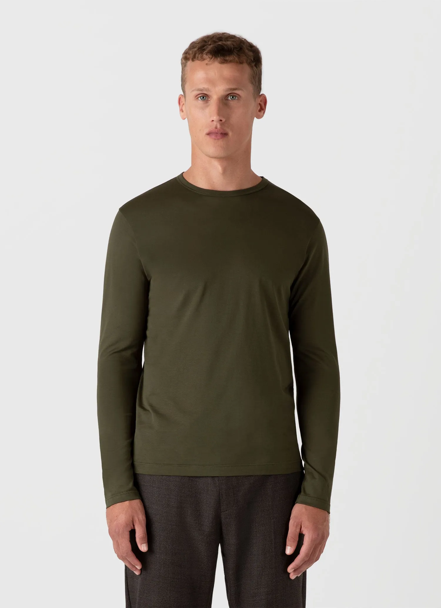 Men's Long Sleeve Classic T-shirt in Pine Green sold by Sunspel product image thumbnail 2