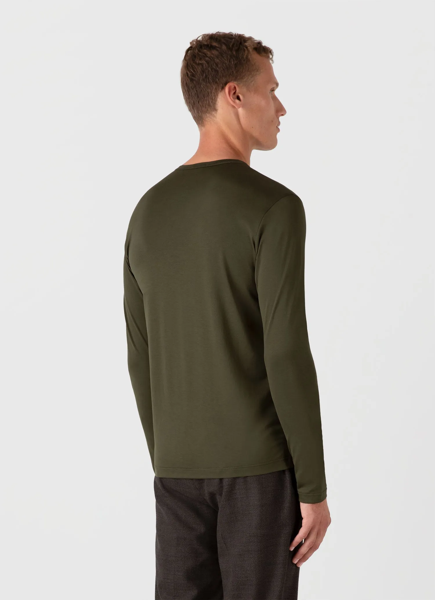 Men's Long Sleeve Classic T-shirt in Pine Green sold by Sunspel product image thumbnail 5