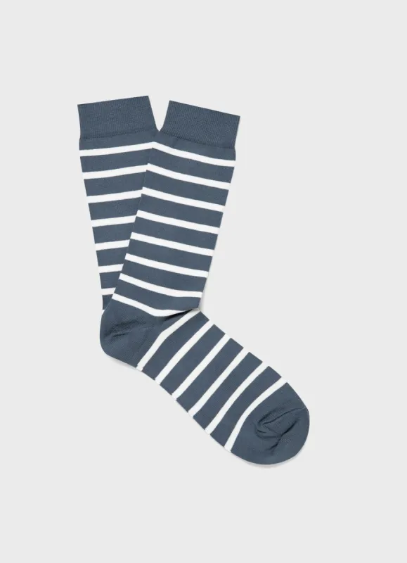 Men's Cotton Socks in Slate Blue/Latte sold by Sunspel