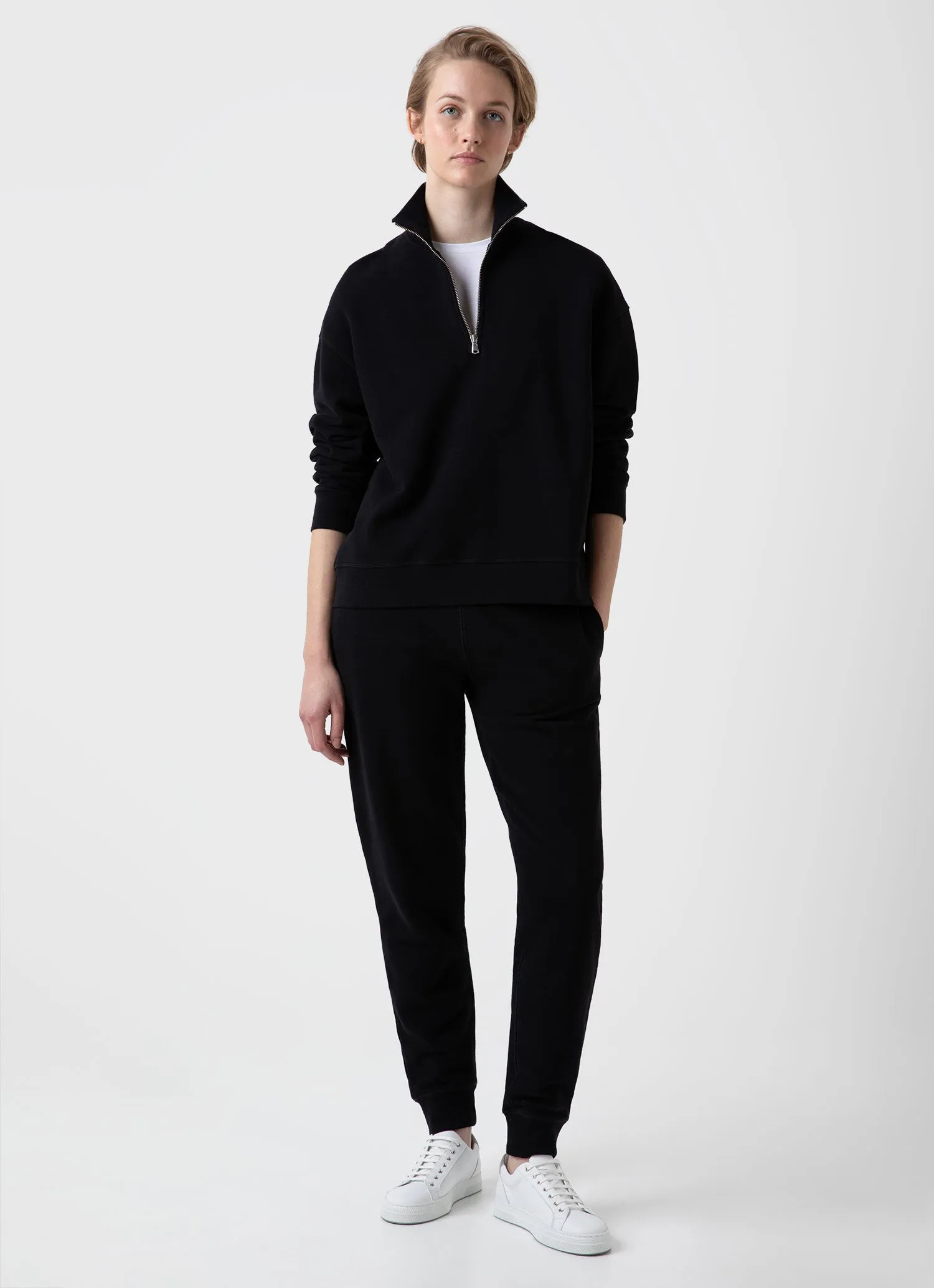 Women's Half Zip Loopback Sweatshirt in Black sold by Sunspel product image thumbnail 3