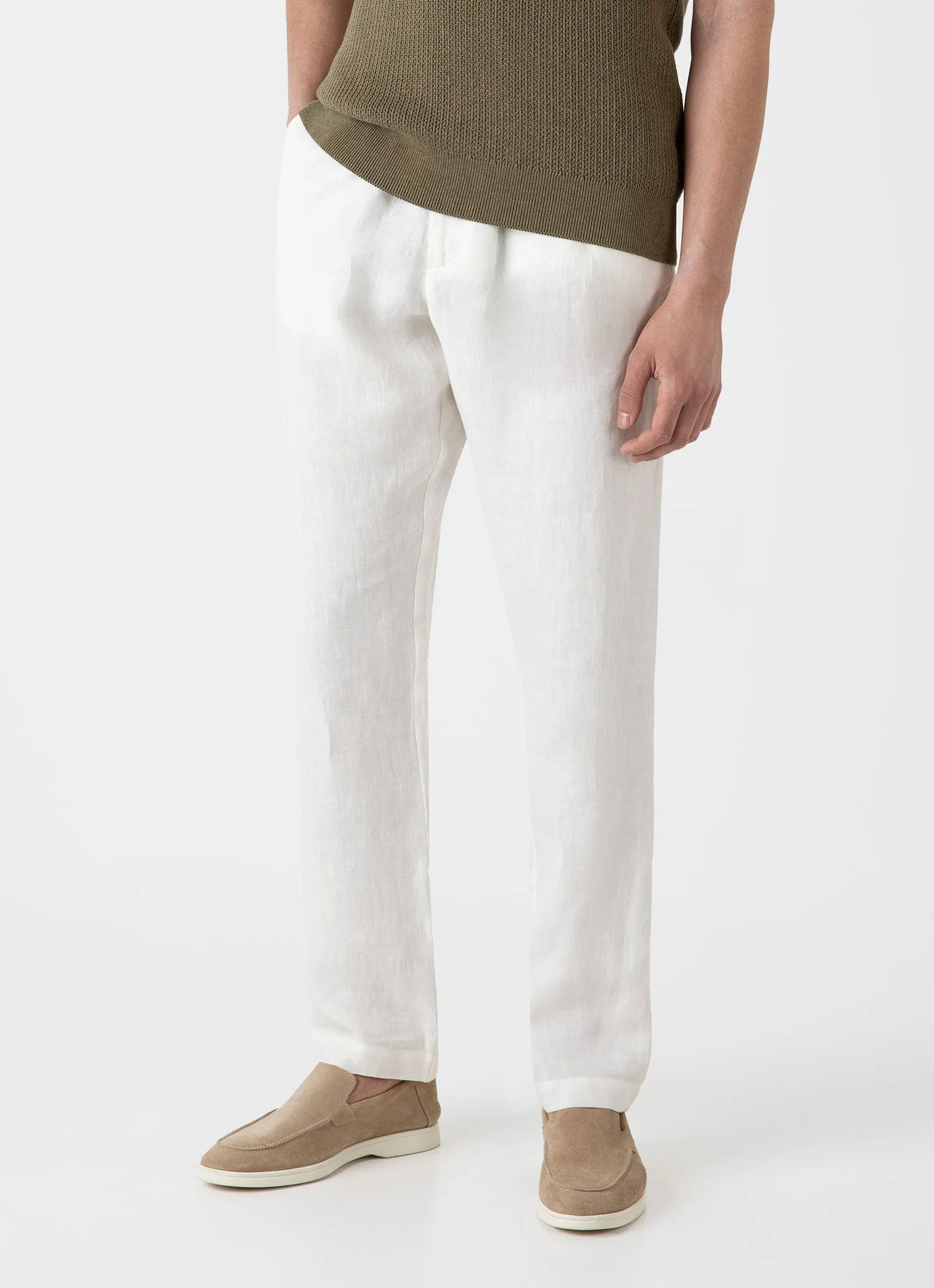 Men's Linen Drawstring Trouser in White sold by Sunspel product image thumbnail 3