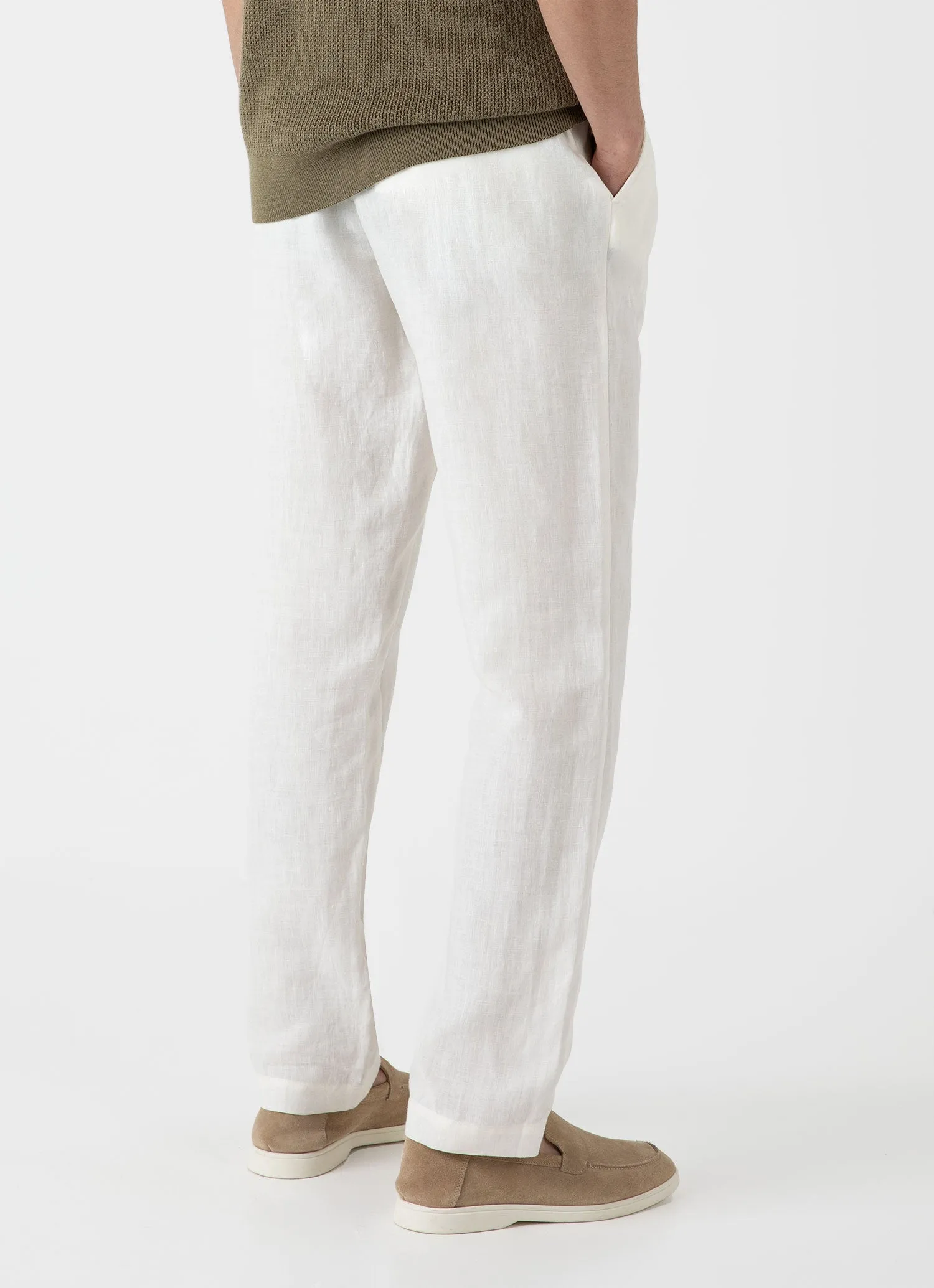 Men's Linen Drawstring Trouser in White sold by Sunspel product image thumbnail 5