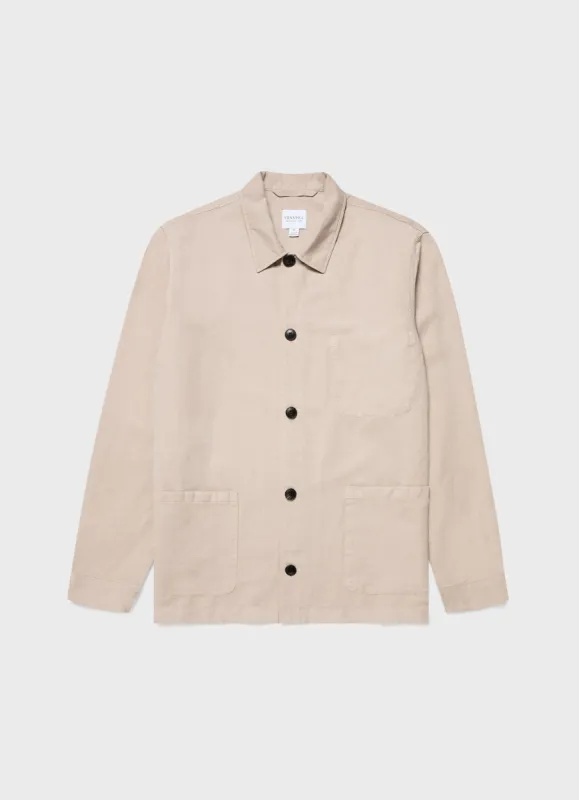 Men's Cotton Linen Twin Pocket Jacket in Light Sand sold by Sunspel