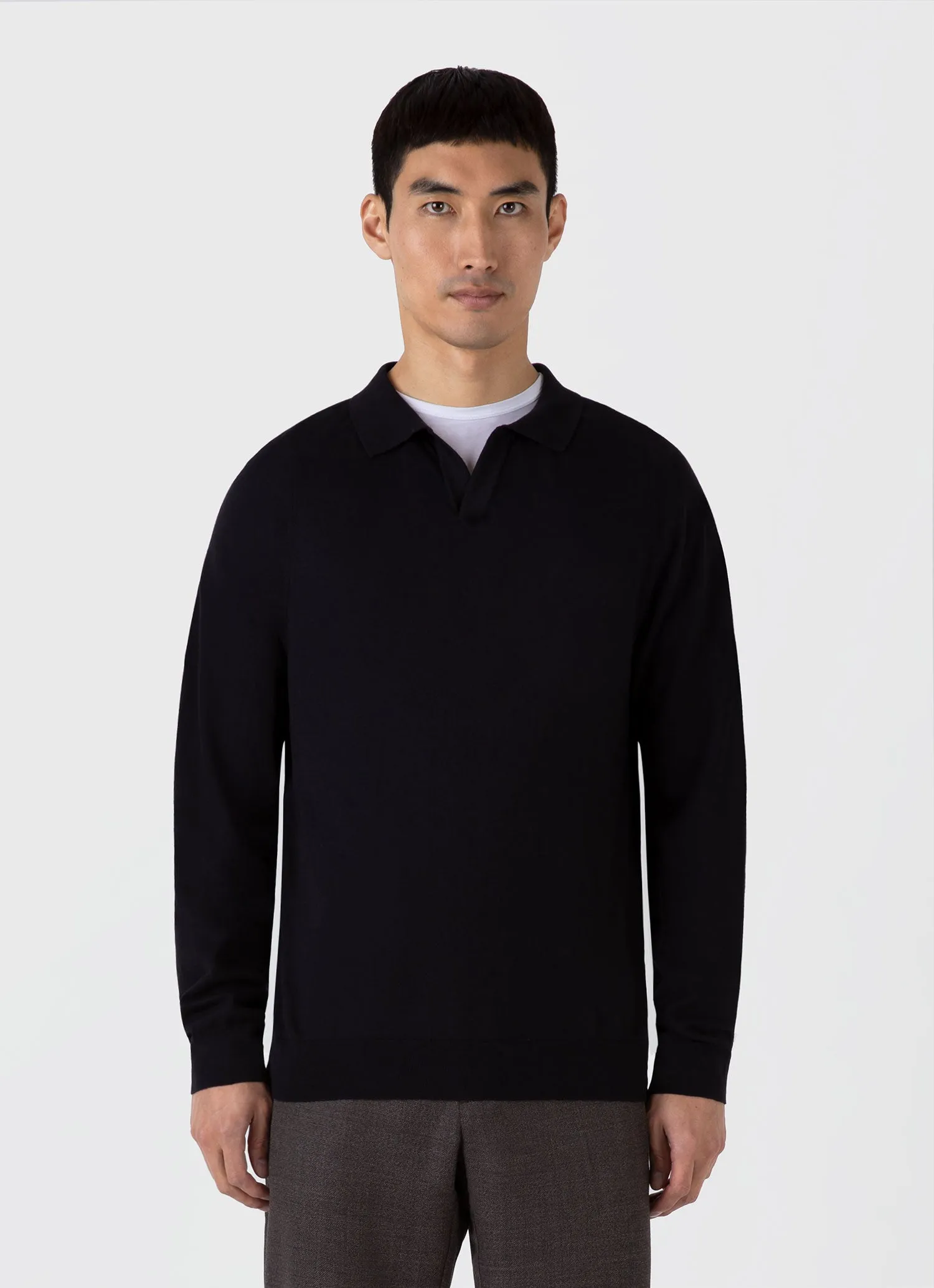 Men's Sea Island Cashmere Polo Shirt in Black sold by Sunspel product image thumbnail 2