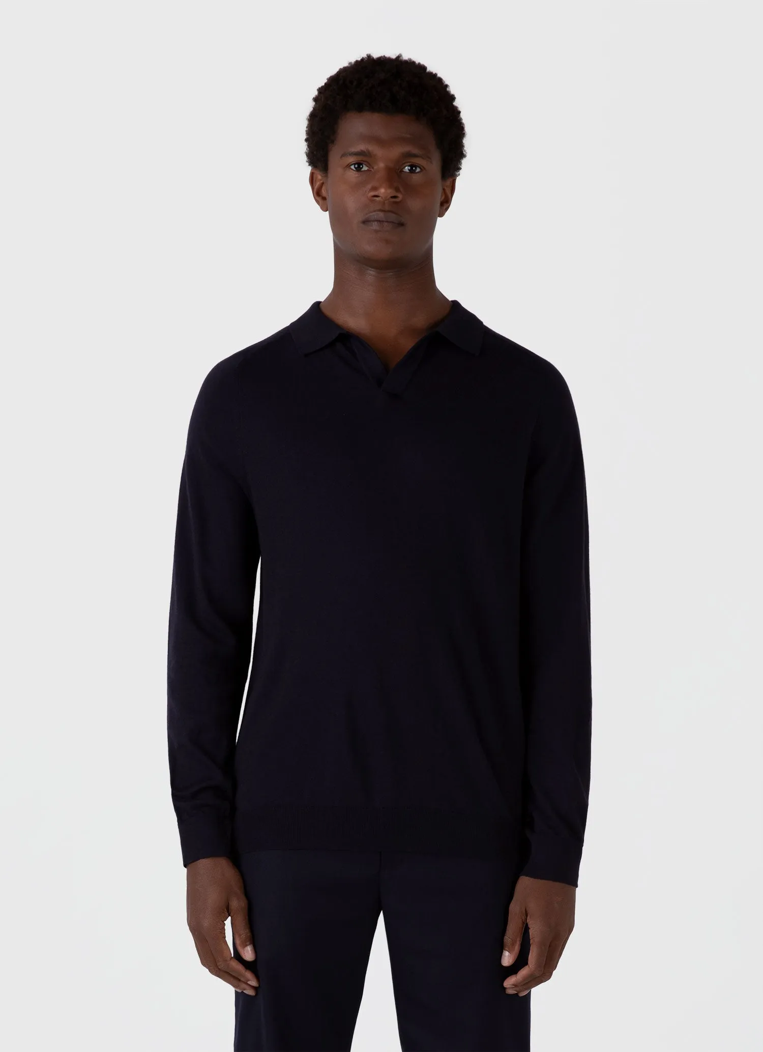 Men's Sea Island Cashmere Polo Shirt in Midnight Navy sold by Sunspel product image thumbnail 2
