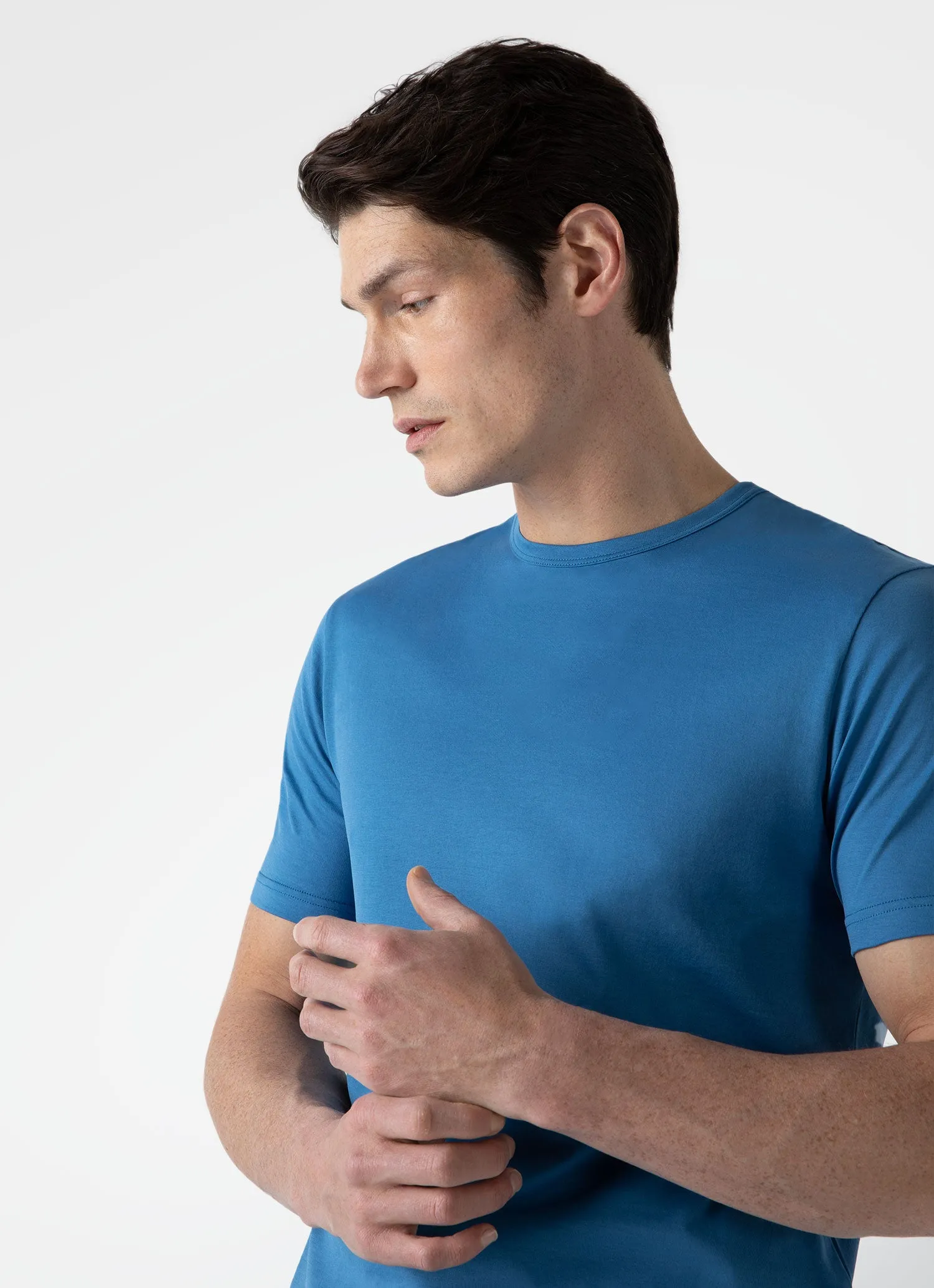 Men's Classic T-shirt in Blue Jean sold by Sunspel product image thumbnail 5