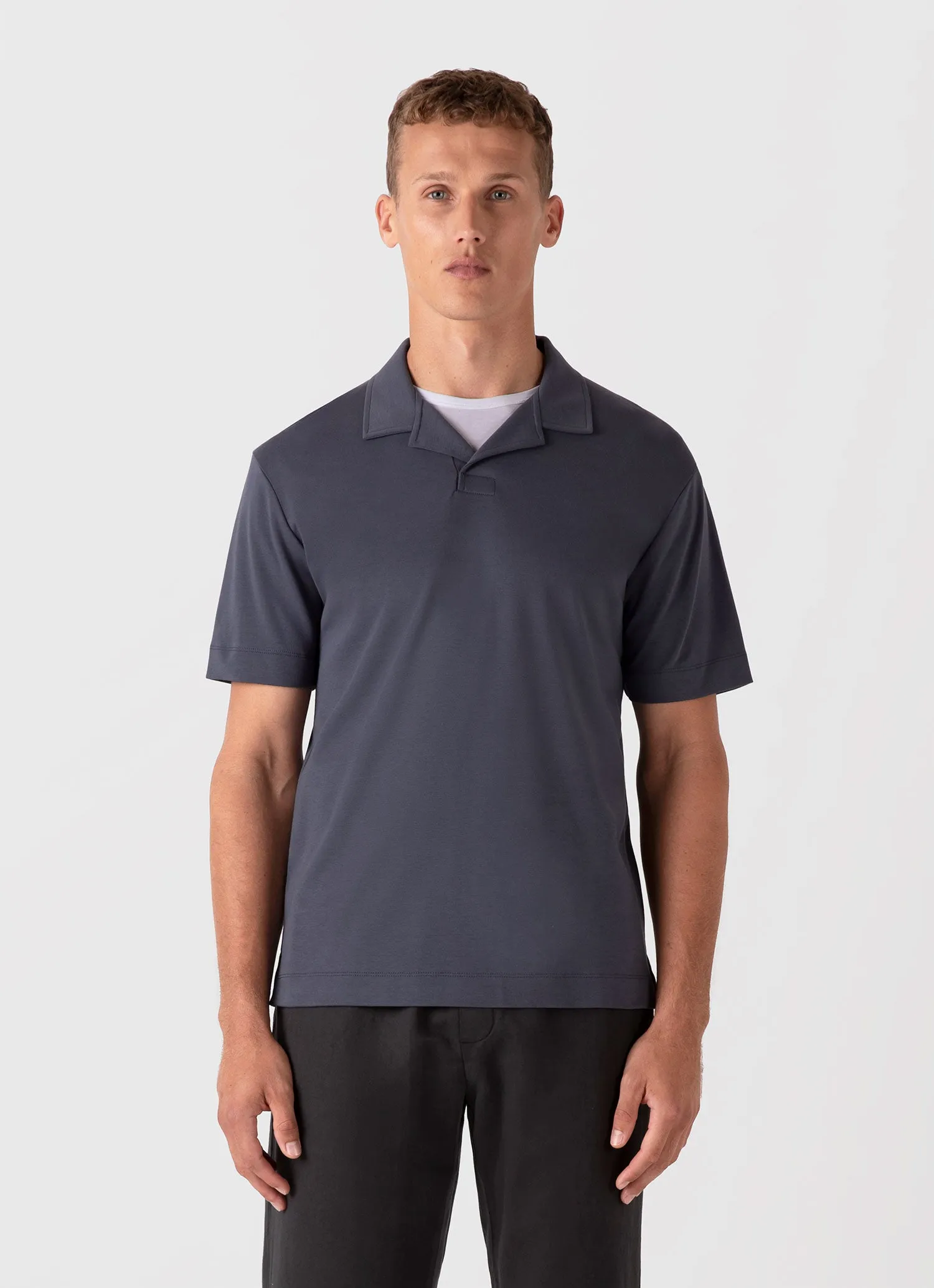 Men's Heavyweight Polo Shirt in Slate Blue sold by Sunspel product image thumbnail 2