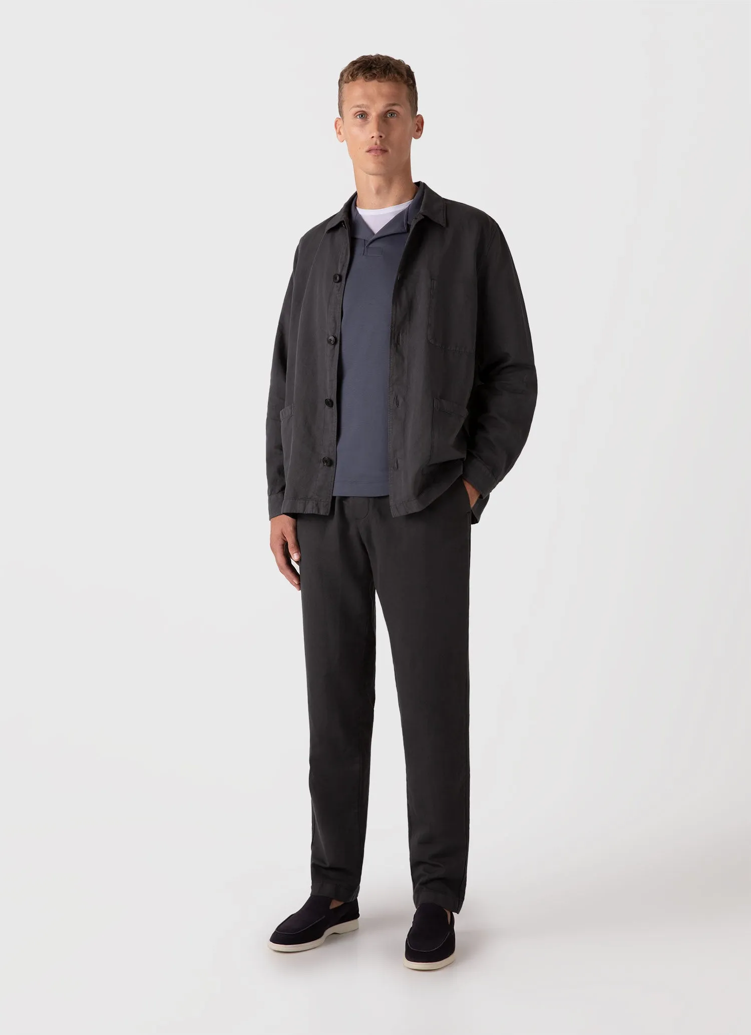 Men's Heavyweight Polo Shirt in Slate Blue sold by Sunspel product image thumbnail 3
