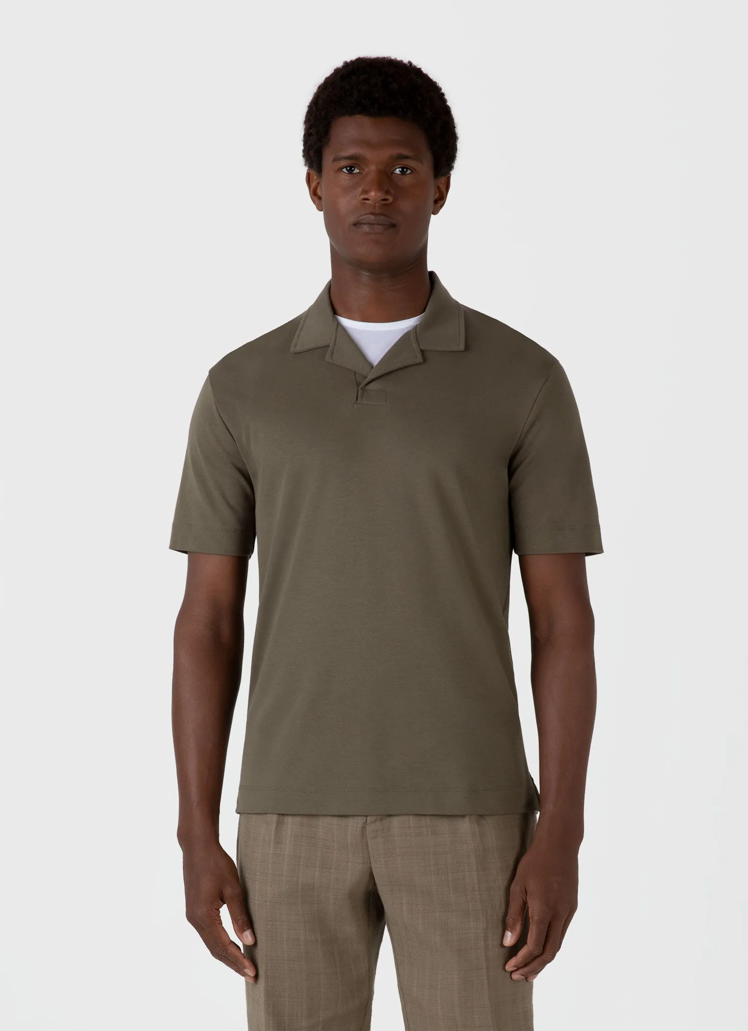 Men's Heavyweight Polo Shirt in Khaki sold by Sunspel product image thumbnail 2