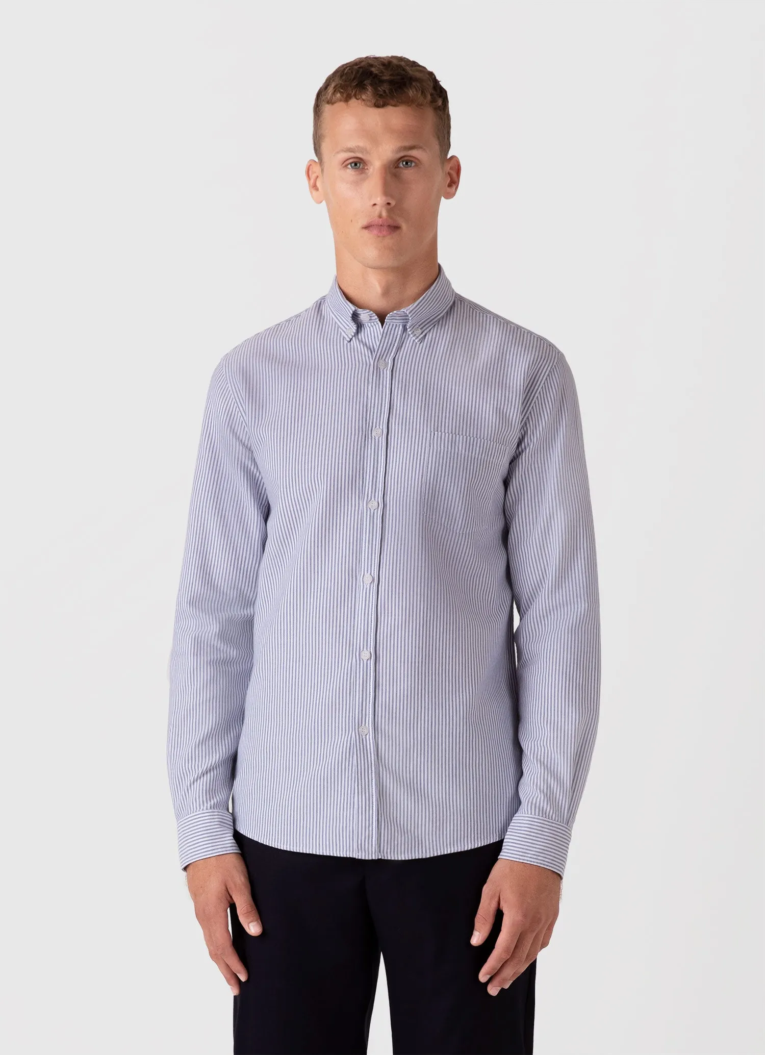 Men's Button Down Oxford Shirt in White/Navy sold by Sunspel product image thumbnail 2