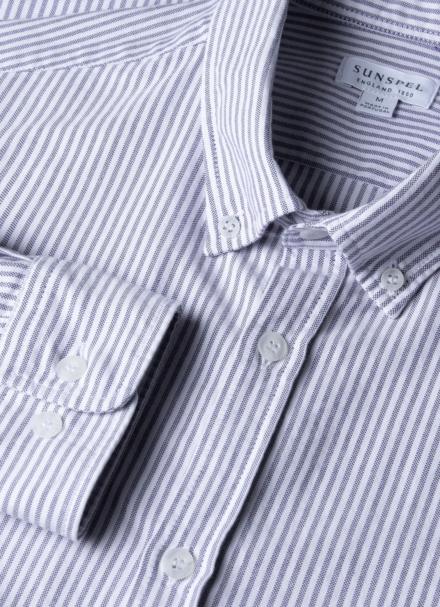 Men's Button Down Oxford Shirt in White/Navy sold by Sunspel product image thumbnail 4