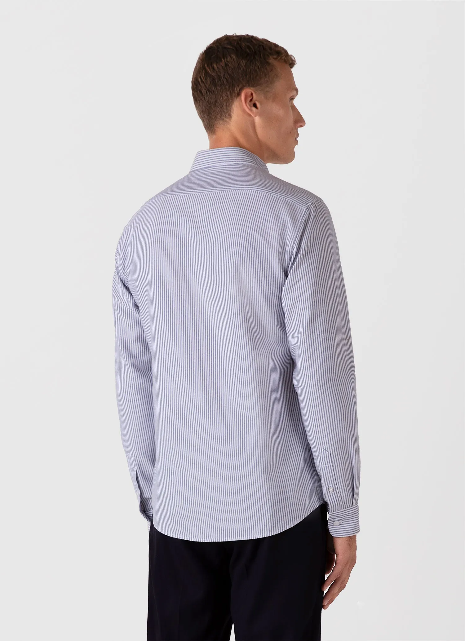 Men's Button Down Oxford Shirt in White/Navy sold by Sunspel product image thumbnail 5