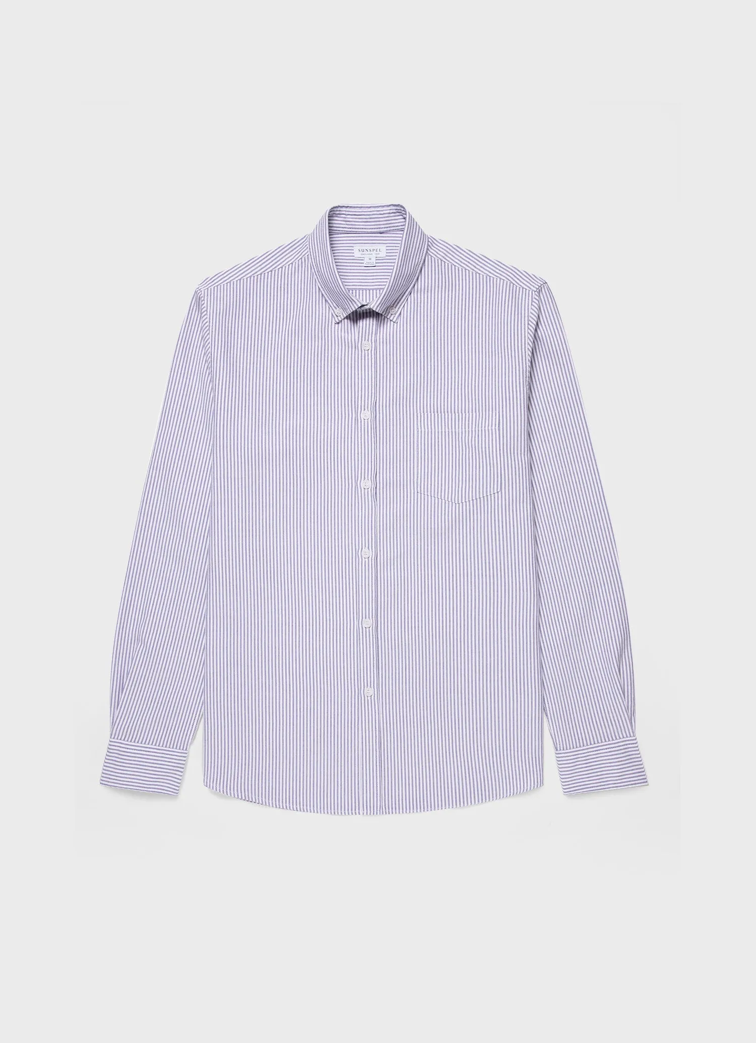 Men's Button Down Oxford Shirt in White/Navy sold by Sunspel