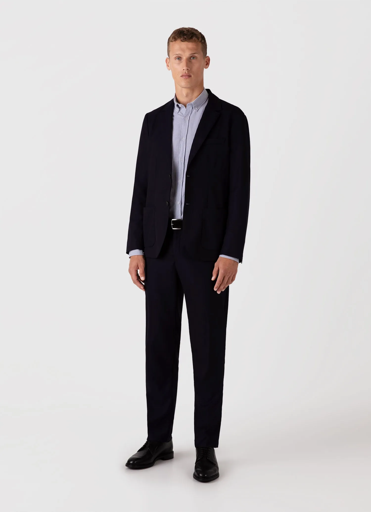 Men's Button Down Oxford Shirt in White/Navy sold by Sunspel product image thumbnail 3