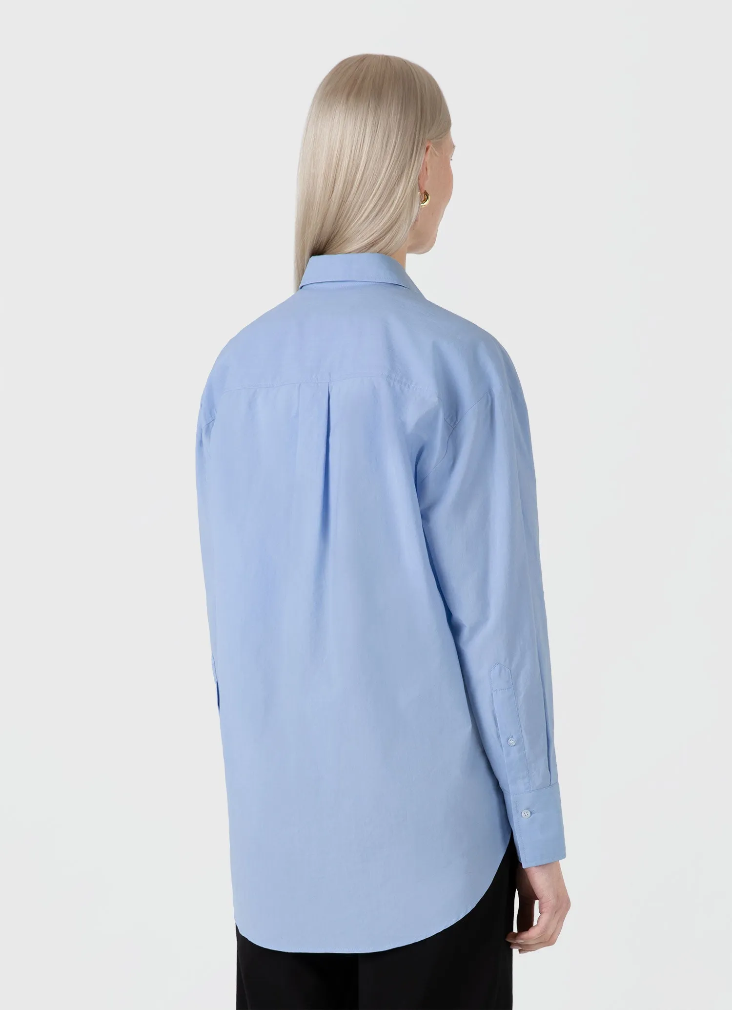 Women's Oversized Cotton Poplin Shirt in Mid Blue sold by Sunspel product image thumbnail 3