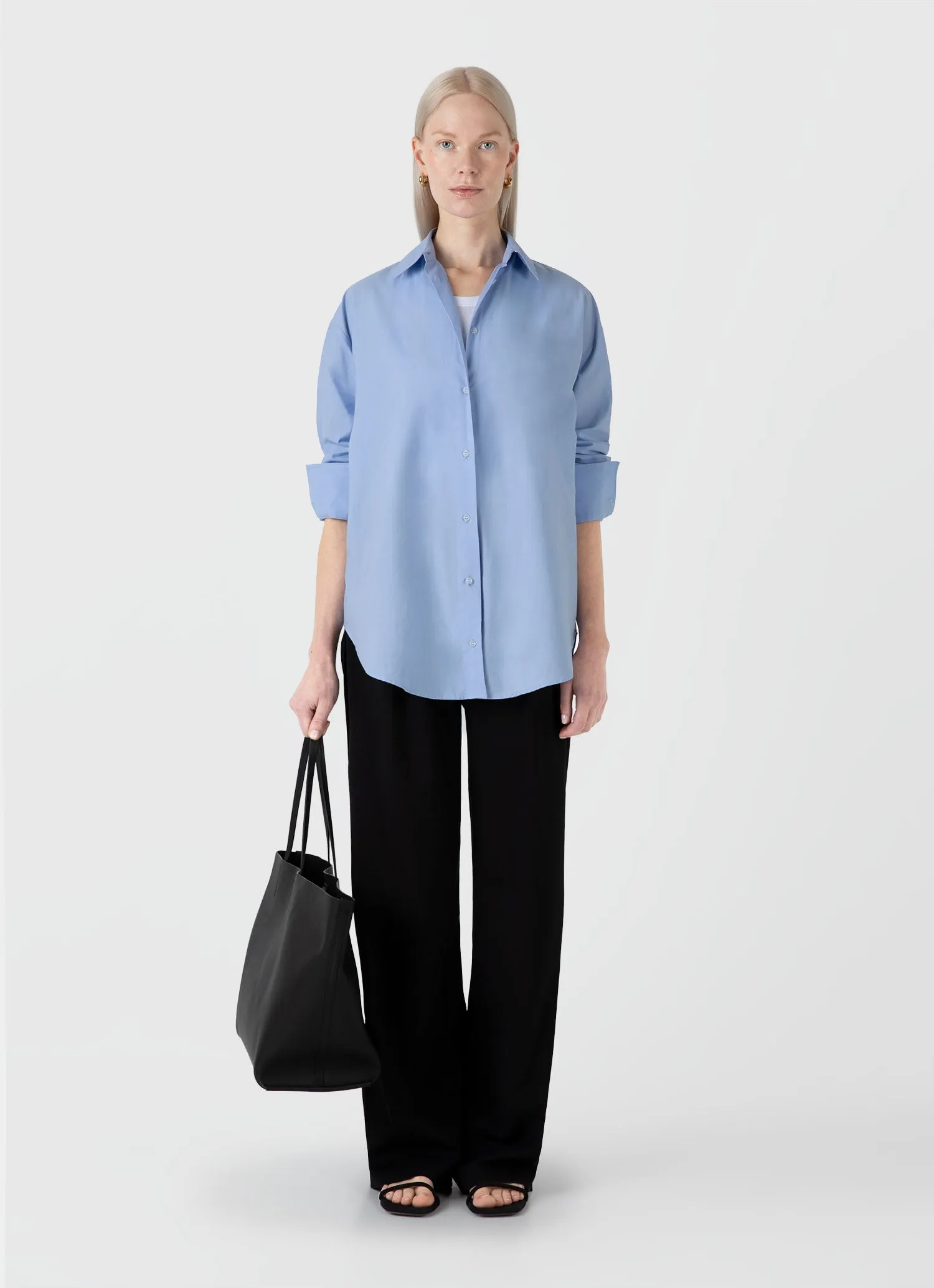 Women's Oversized Cotton Poplin Shirt in Mid Blue sold by Sunspel product image thumbnail 2
