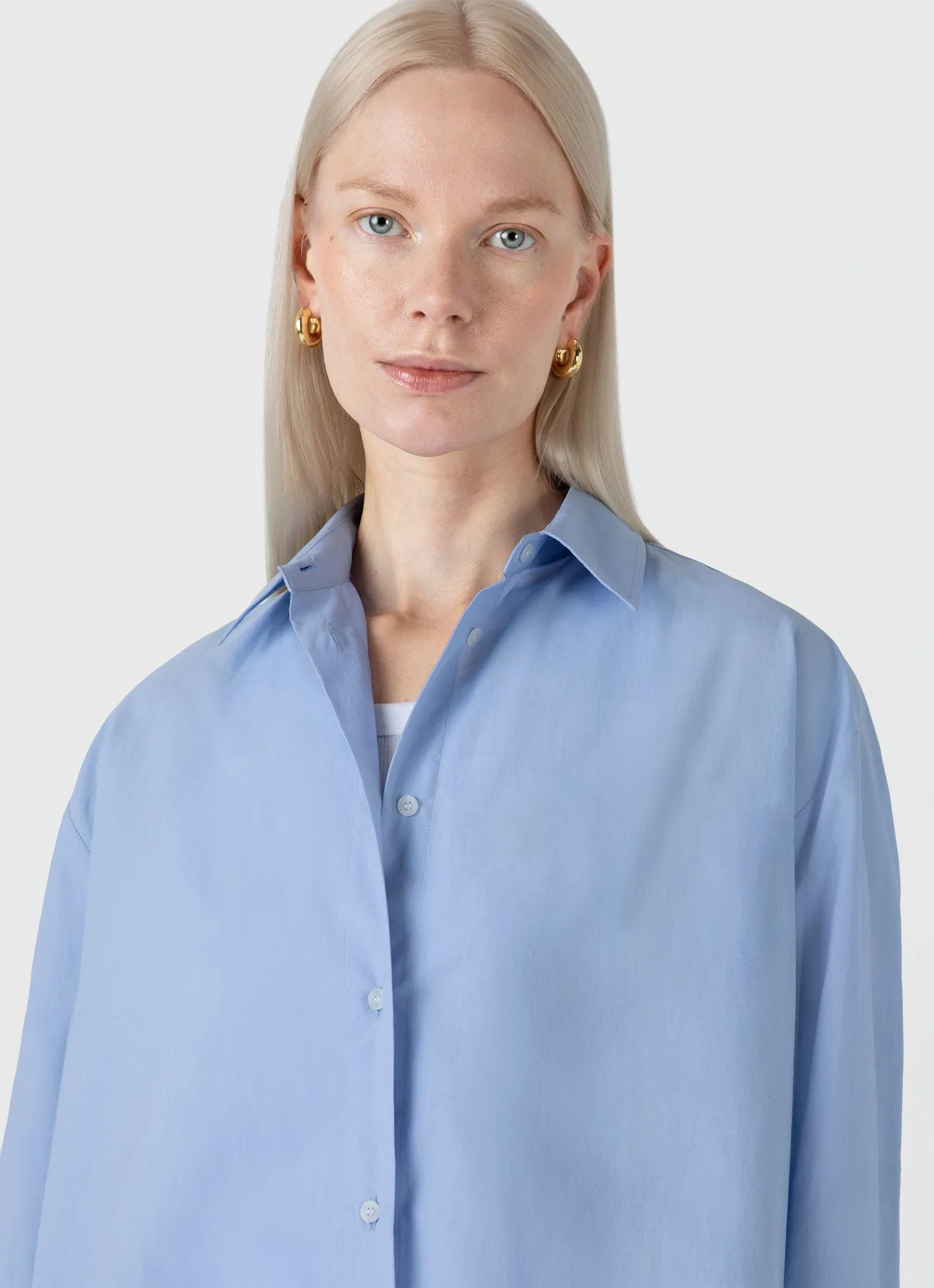 Women's Oversized Cotton Poplin Shirt in Mid Blue sold by Sunspel product image thumbnail 4