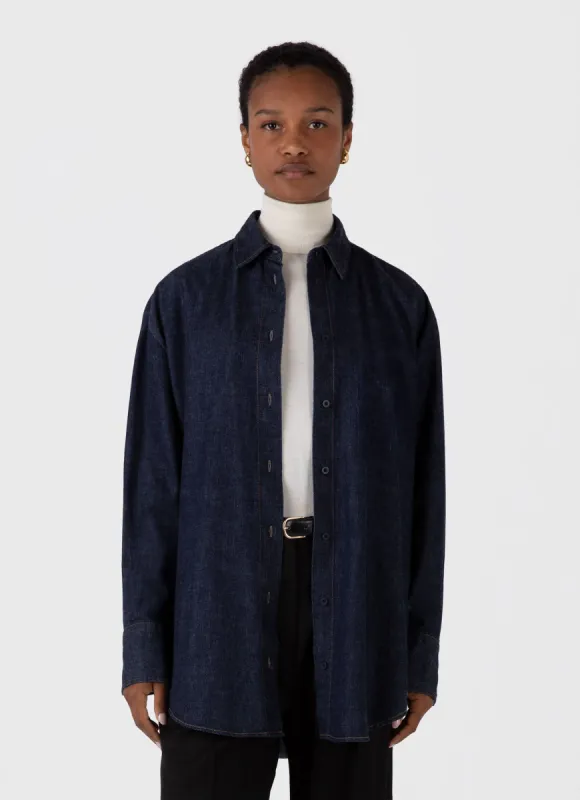 Women's Oversized Denim Shirt in Mid Wash Denim sold by Sunspel