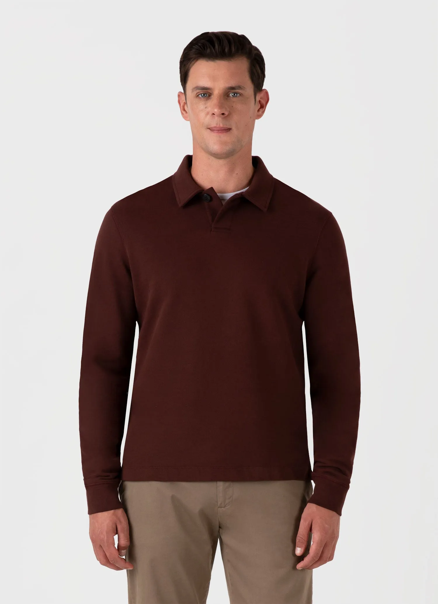 Men's Loopback Polo Sweatshirt in Raisin sold by Sunspel product image thumbnail 2