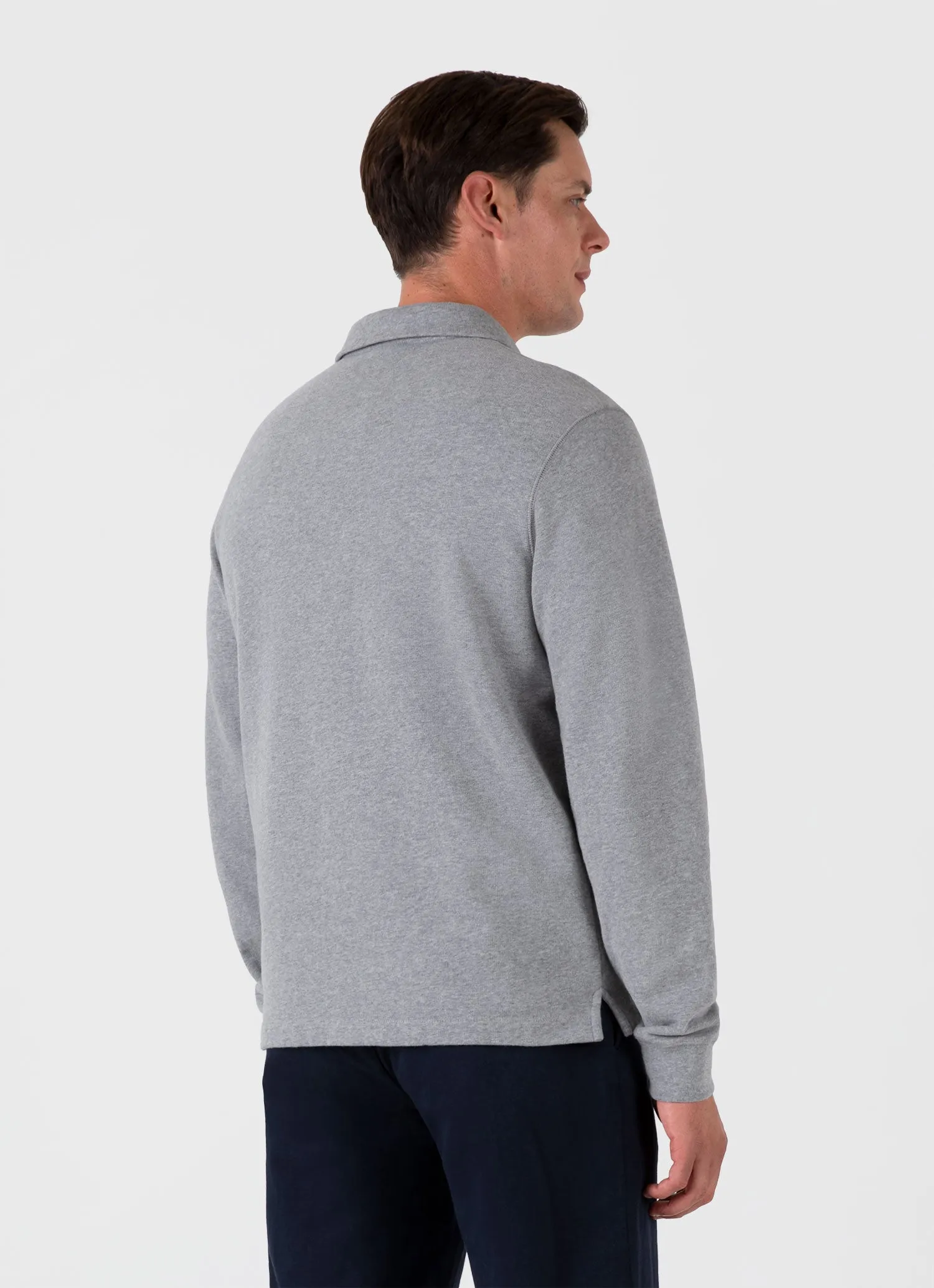 Men's Loopback Polo Sweatshirt in Grey Melange sold by Sunspel product image thumbnail 5