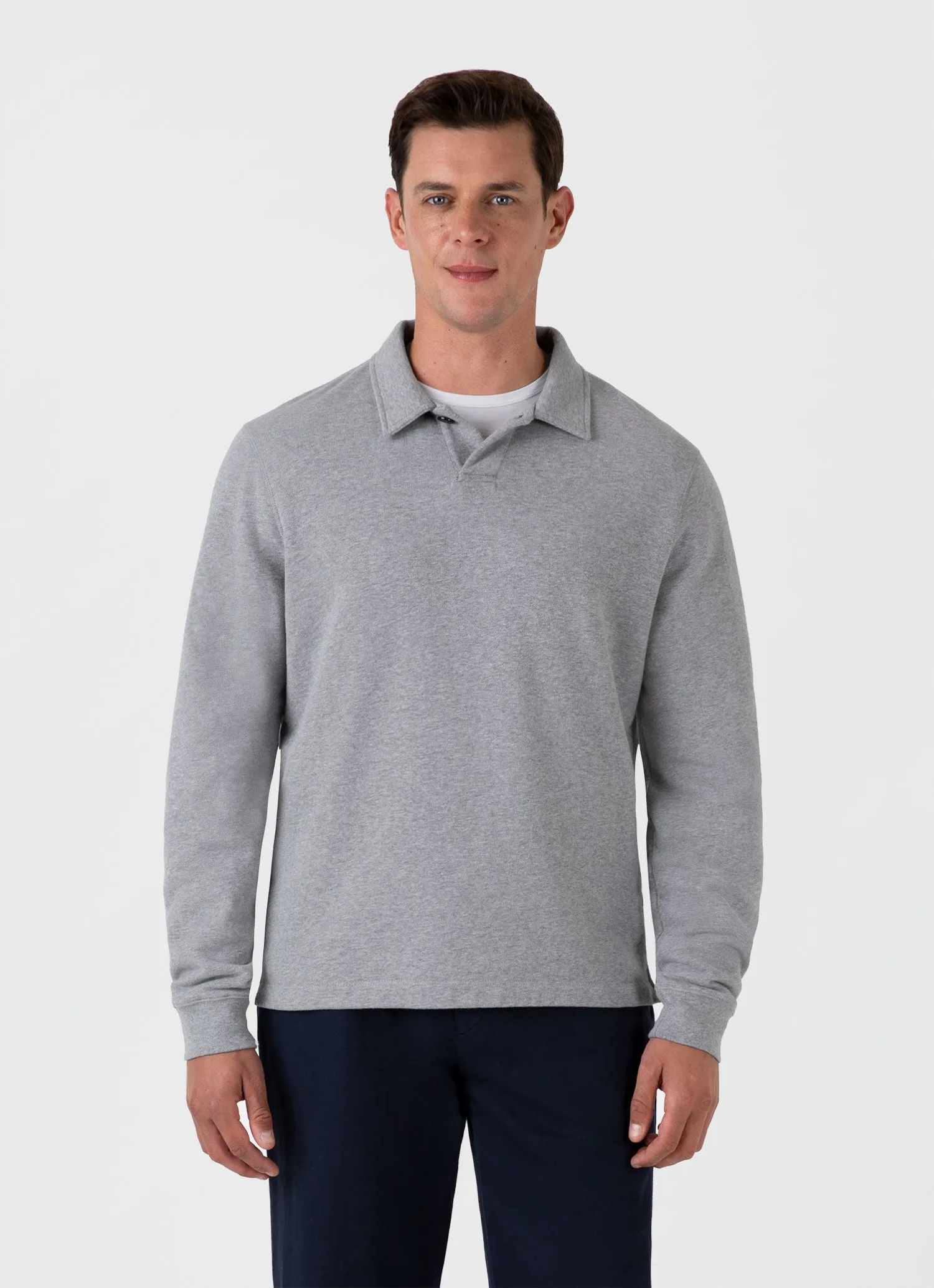 Men's Loopback Polo Sweatshirt in Grey Melange sold by Sunspel product image thumbnail 2