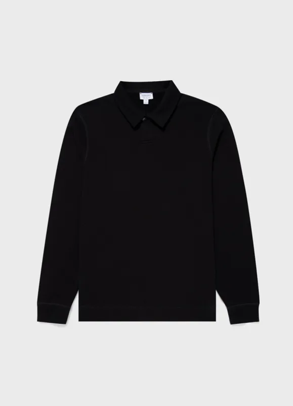 Men's Loopback Polo Sweatshirt in Black sold by Sunspel