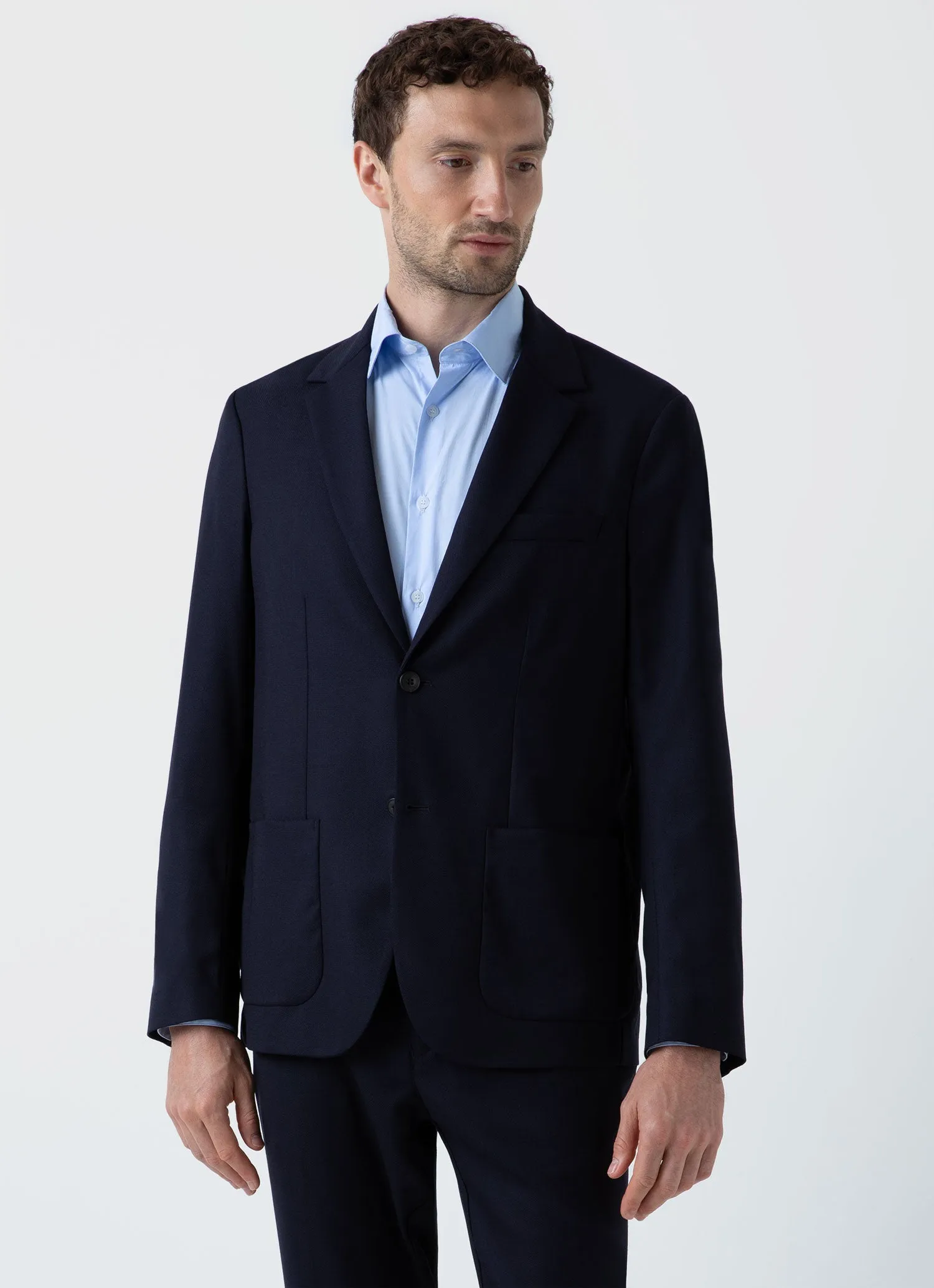Men's Lightweight Travel Wool Blazer in Navy sold by Sunspel product image thumbnail 2