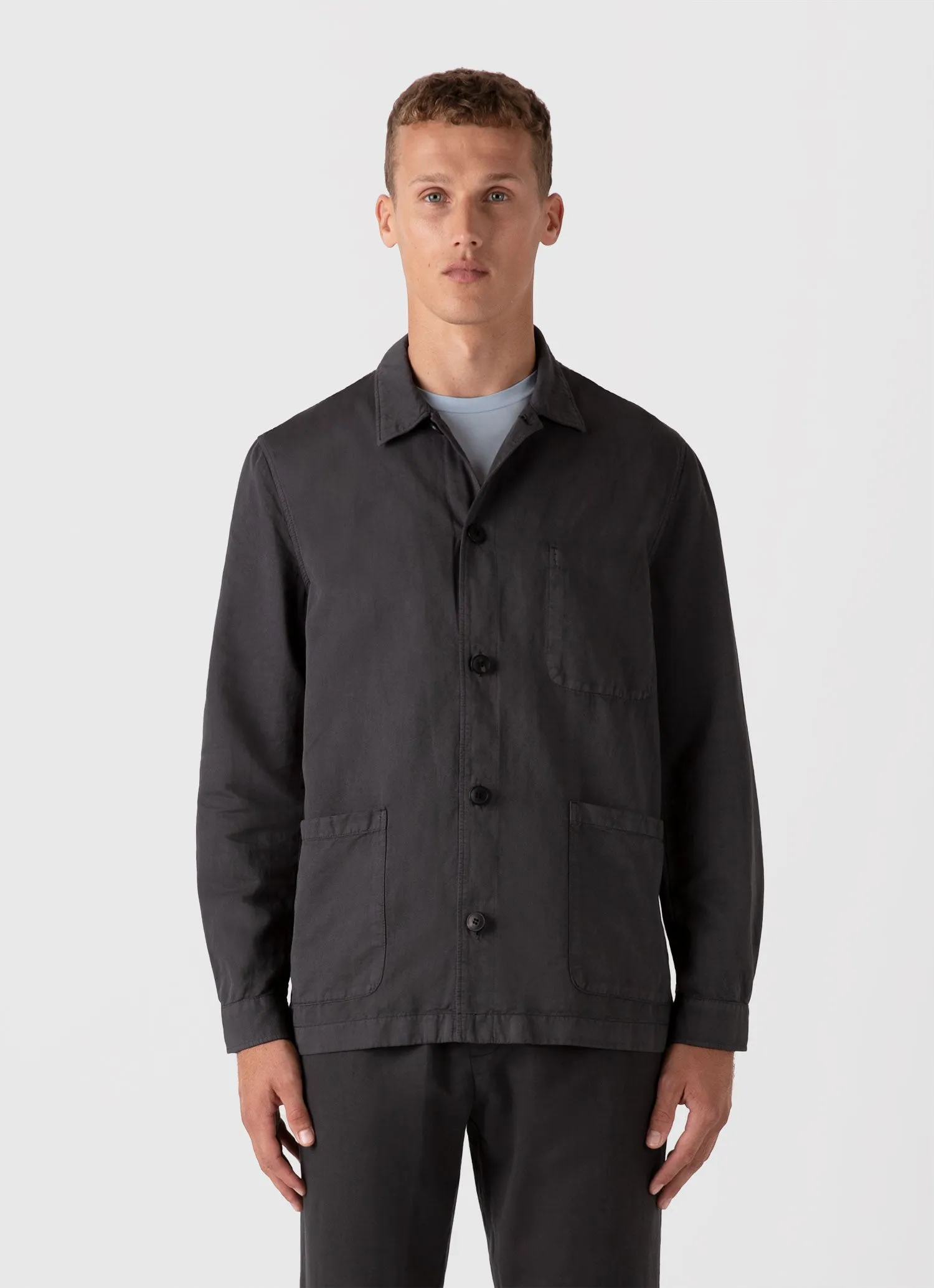 Men's Cotton Linen Twin Pocket Jacket in Charcoal sold by Sunspel product image thumbnail 2