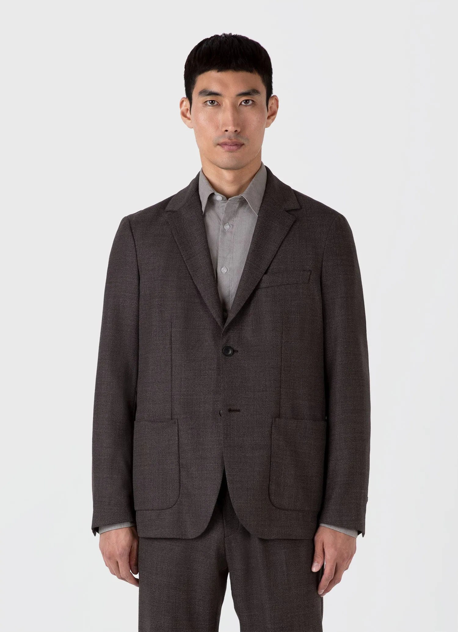 Men's Lightweight Travel Wool Blazer in Light Coffee Melange sold by Sunspel product image thumbnail 2