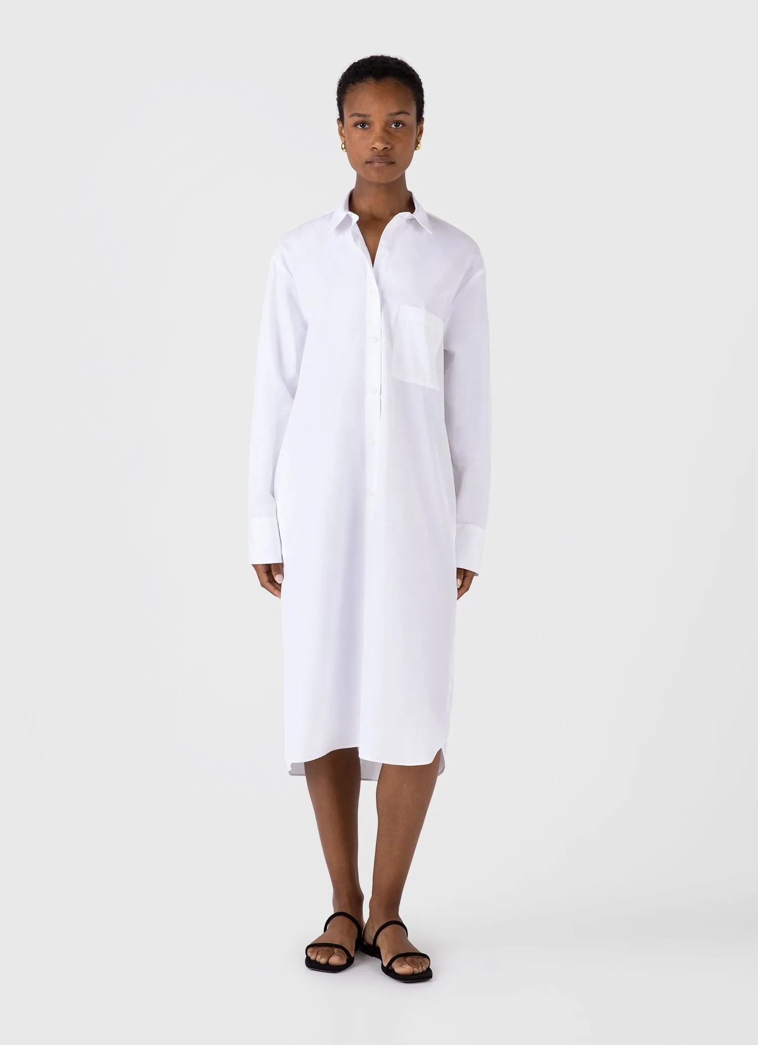 Women's Cotton Poplin Shirt Dress in White sold by Sunspel