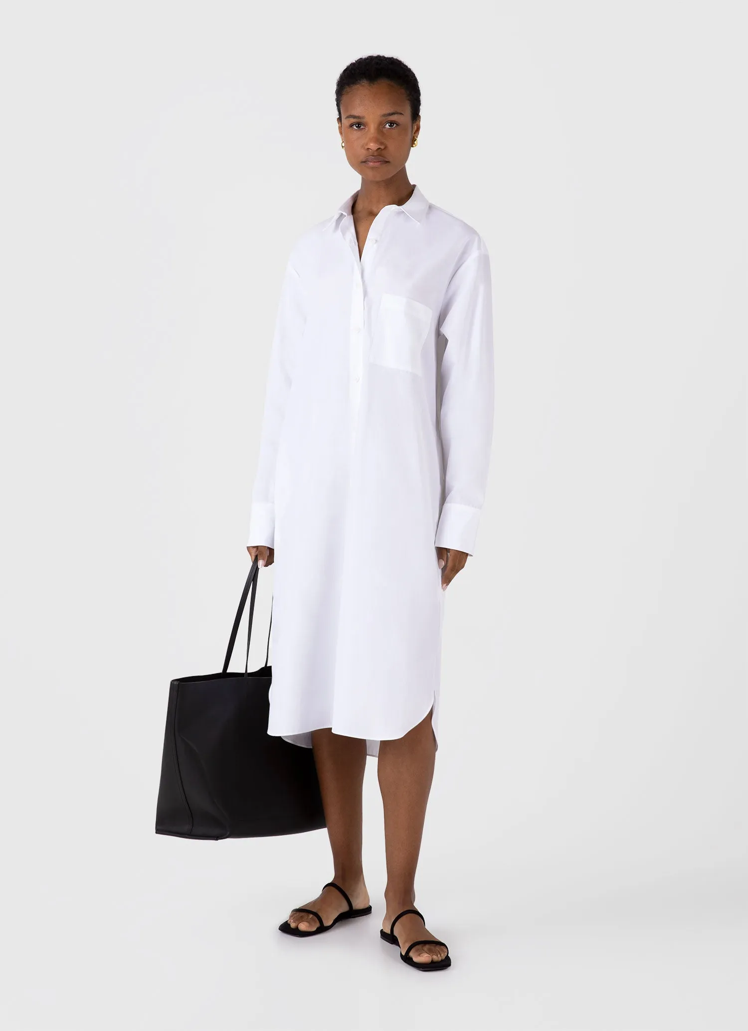 Women's Cotton Poplin Shirt Dress in White sold by Sunspel product image thumbnail 2